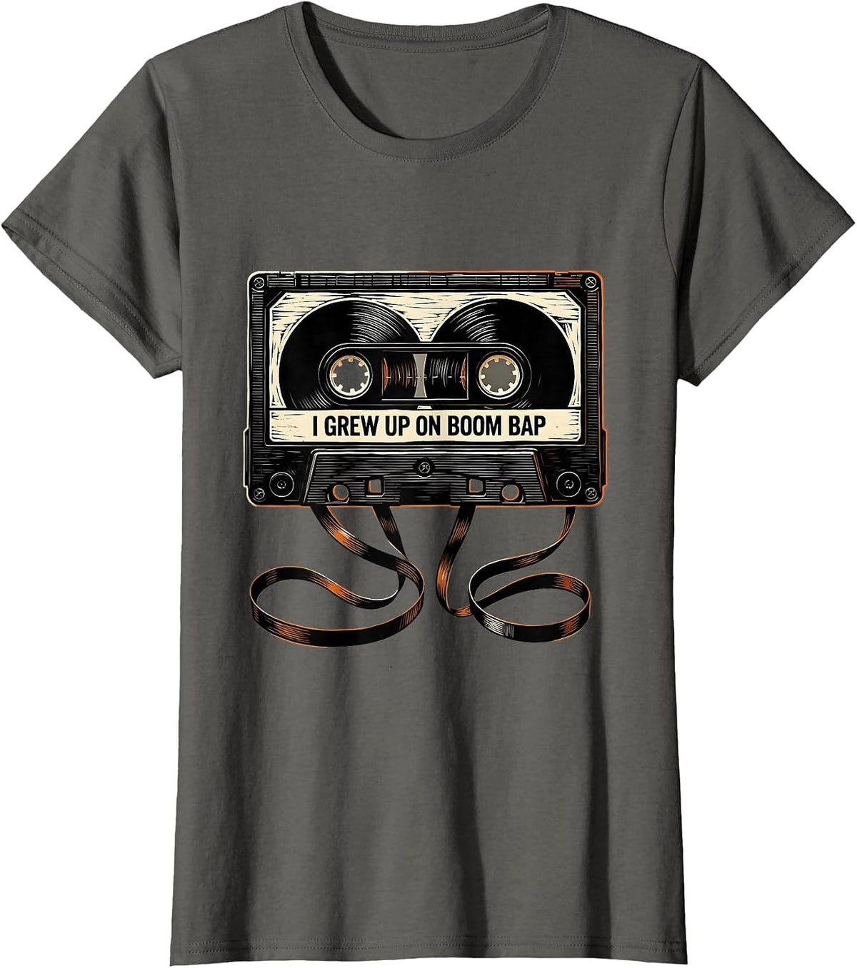 Women's I Grew Up On Boom Bap Vintage Hip Hop Lyric Retro Graphic T-Shirt - Asphalt Grey