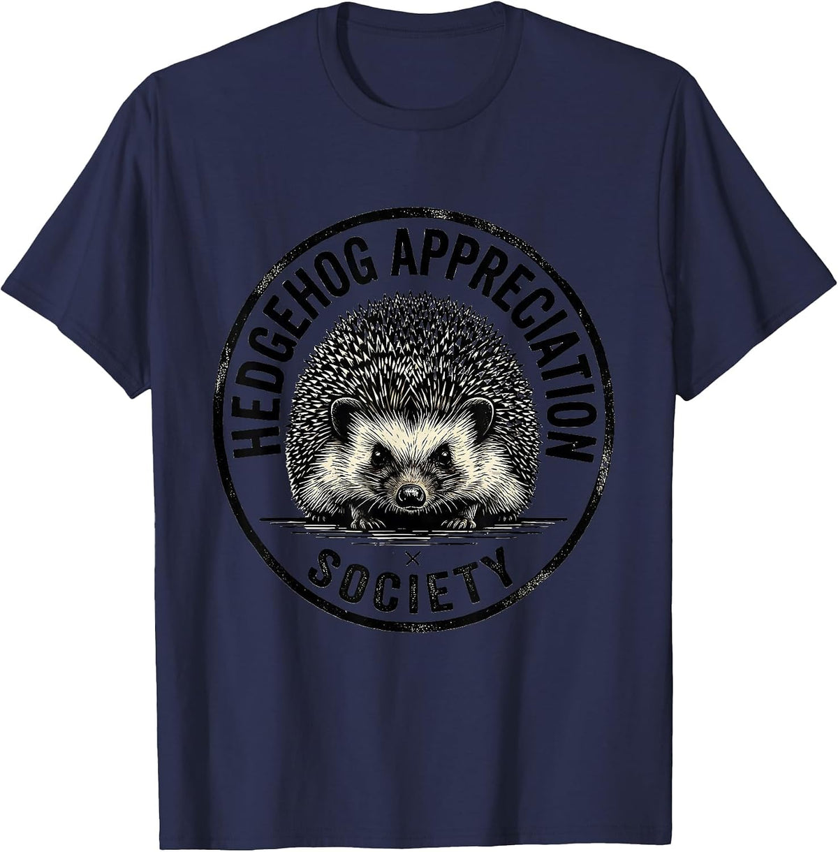 Men's Hedgehog Appreciation Society Funny Hedgehog Lover Quirky T-Shirt - Navy Blue