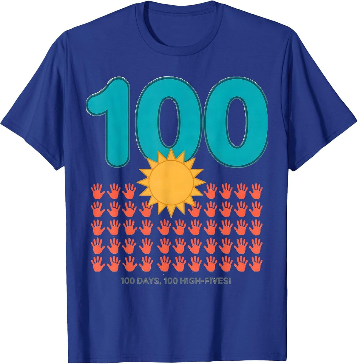Men's 100 Days 100 High-Fives Retro Playful 100th Day of School T-Shirt - Royal Blue