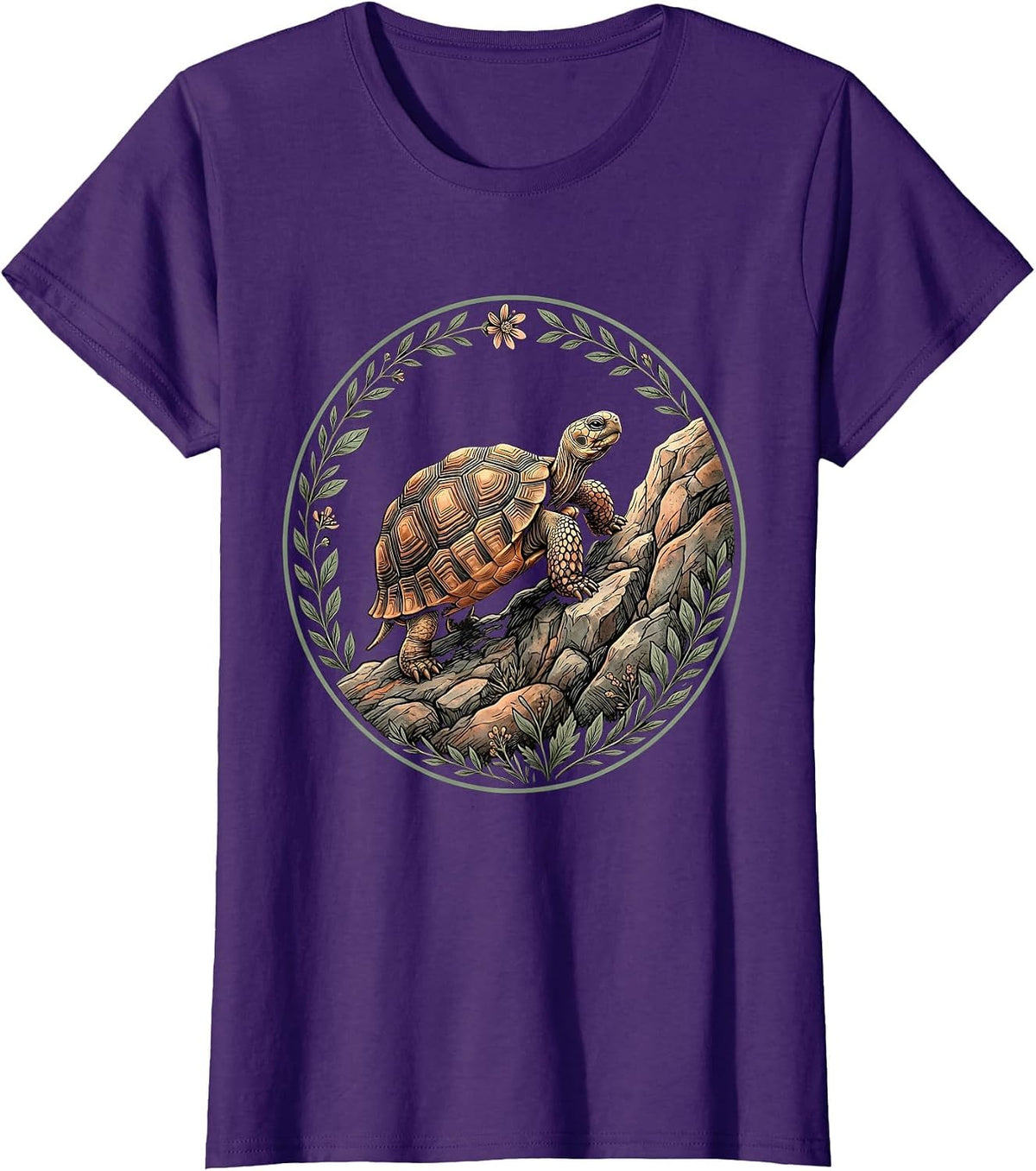 Women's Tortoise Climbing Rocky Hill Illustration T-Shirt - Purple