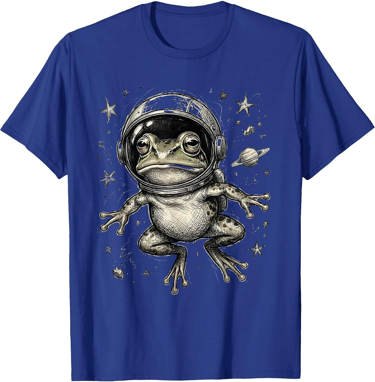 Space Frog Astronaut Helmet Floating in Galaxy T-Shirt - Royal Blue