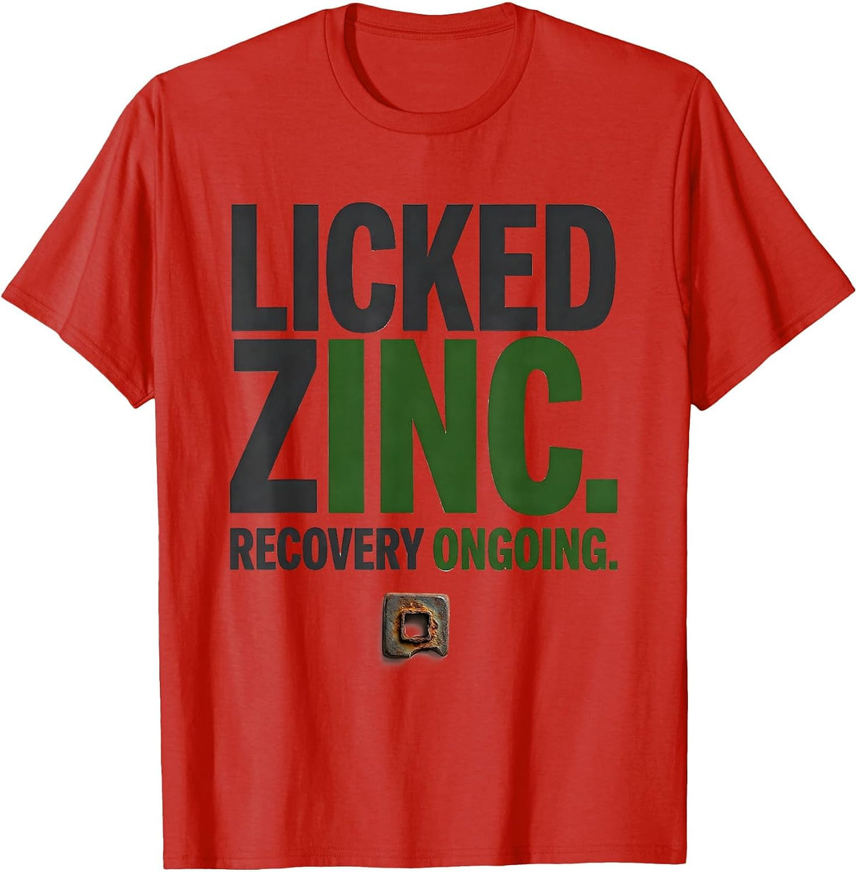 Men's Licked Zinc Recovery Ongoing Funny Periodic Table Chemistry T-Shirt - Red