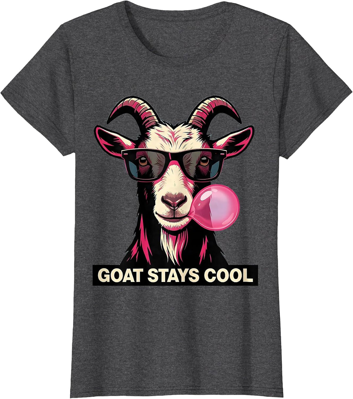 Women's Goat Stays Cool Cartoon Funny Goat Lover Animal Humor T-Shirt - Dark Heather Grey