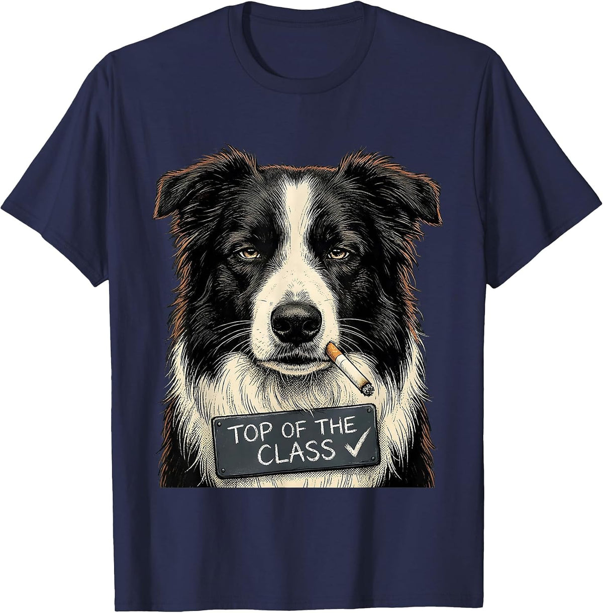 Top Of The Class Funny Border Collie Smoking Dog Meme T-Shirt - Navy Blue