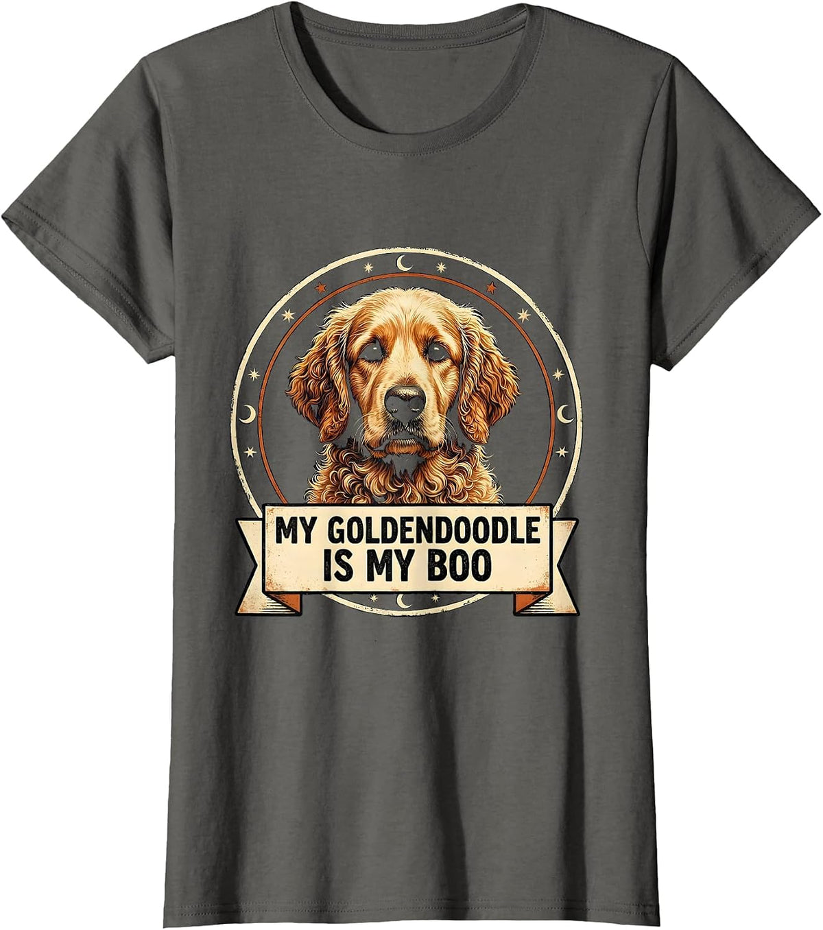 Women's My Goldendoodle Is My Boo Spooky-Cute Halloween Dog Mom T-Shirt - Asphalt Grey