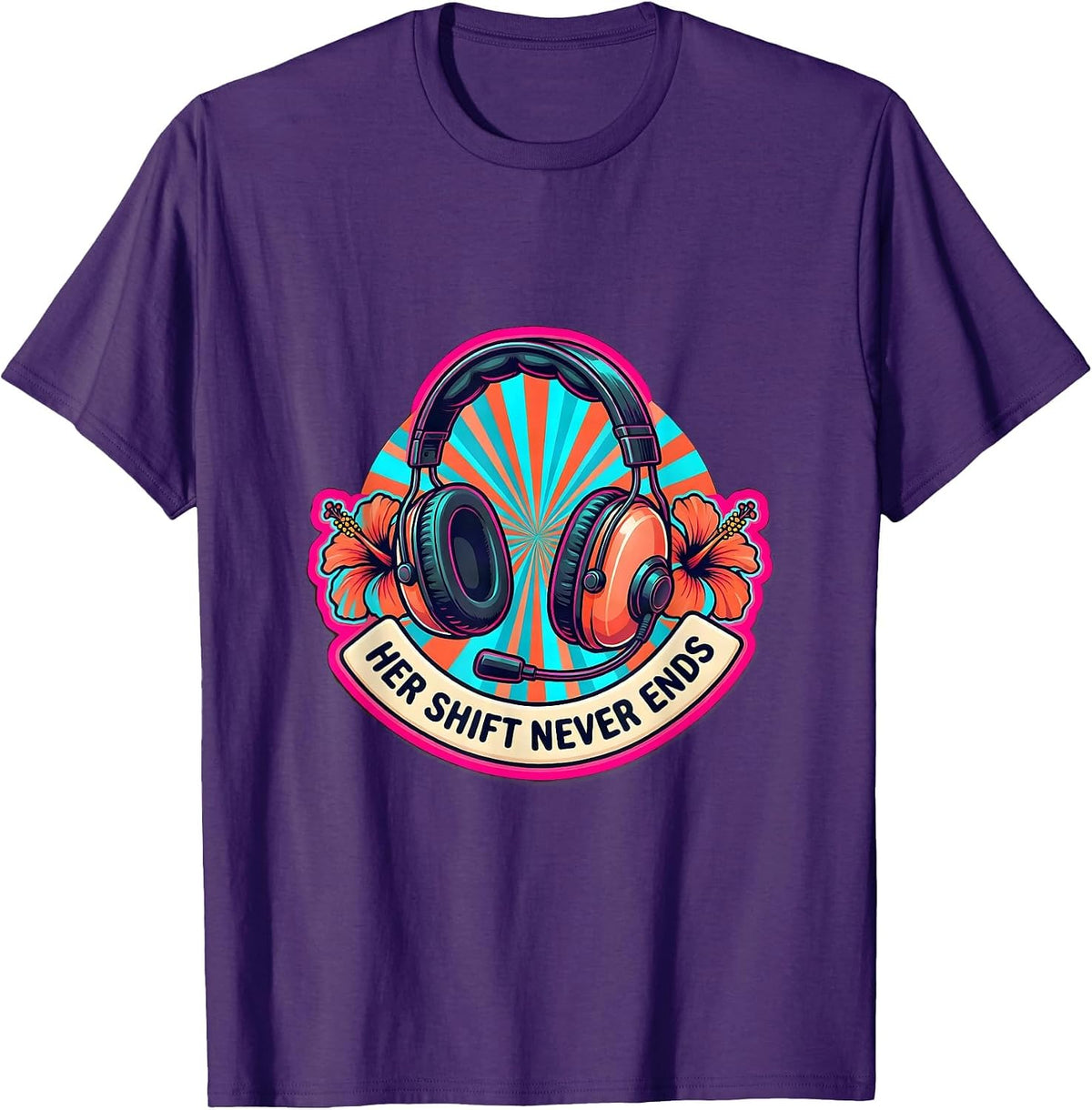 Her Shift Never Ends 911 Dispatcher Design T-Shirt - Purple