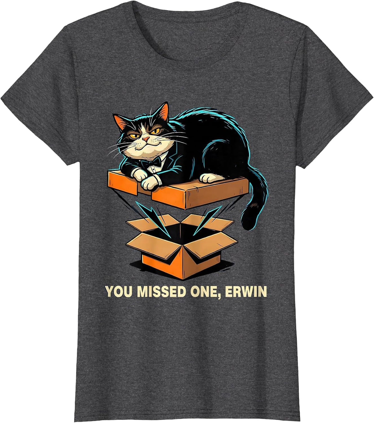 Women's You Missed One, Erwin Funny Quantum Physics Cat Lover Gift T-Shirt - Dark Heather Grey