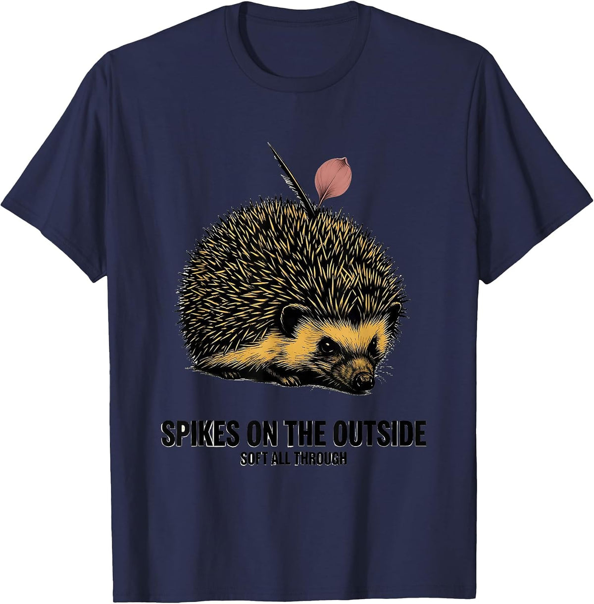 Spikes On The Outside, Soft All Through Cute Hedgehog Lover T-Shirt - Navy Blue