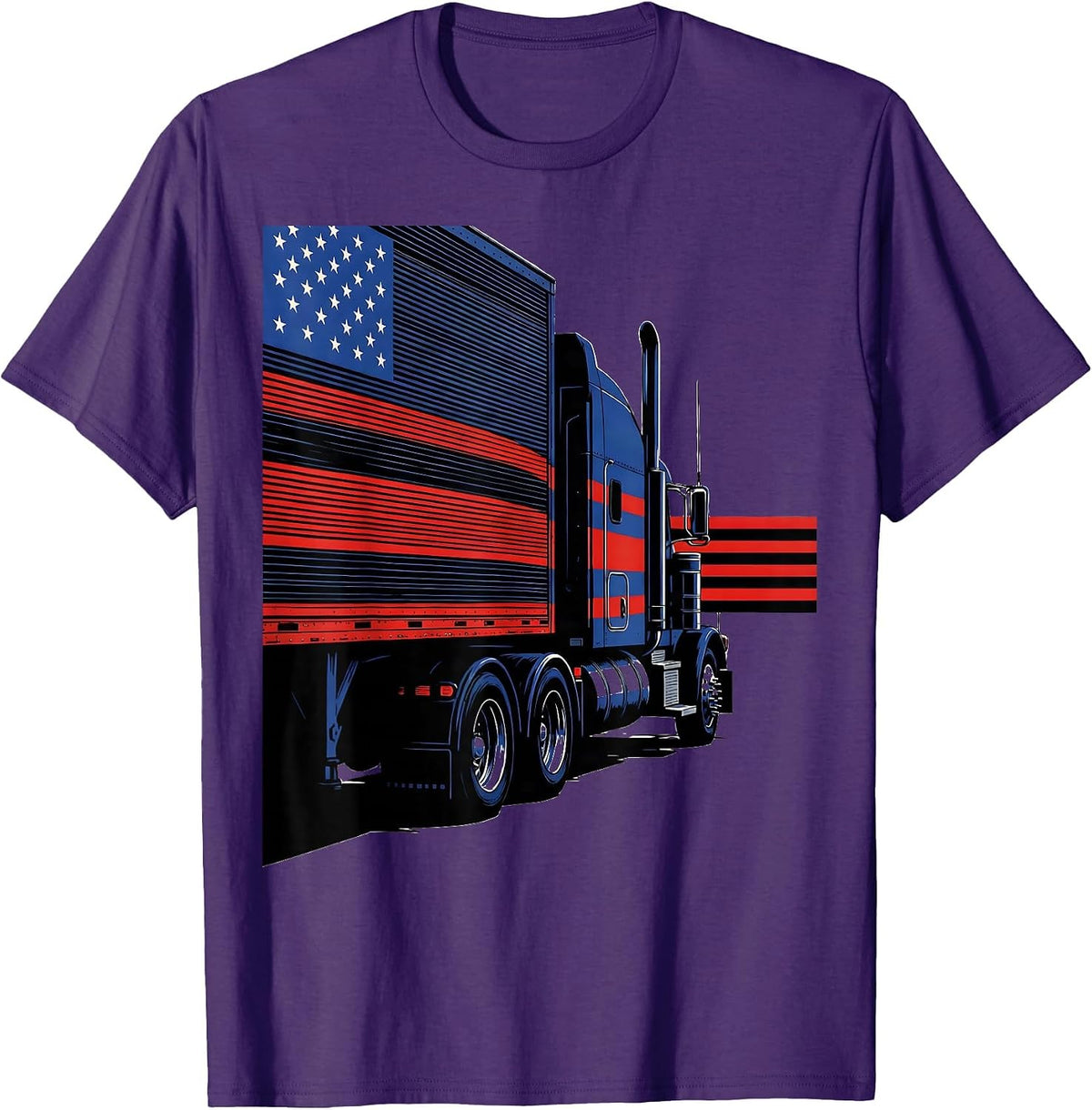 Semi Truck American Flag Patriotic Trucker Driver T-Shirt - Purple