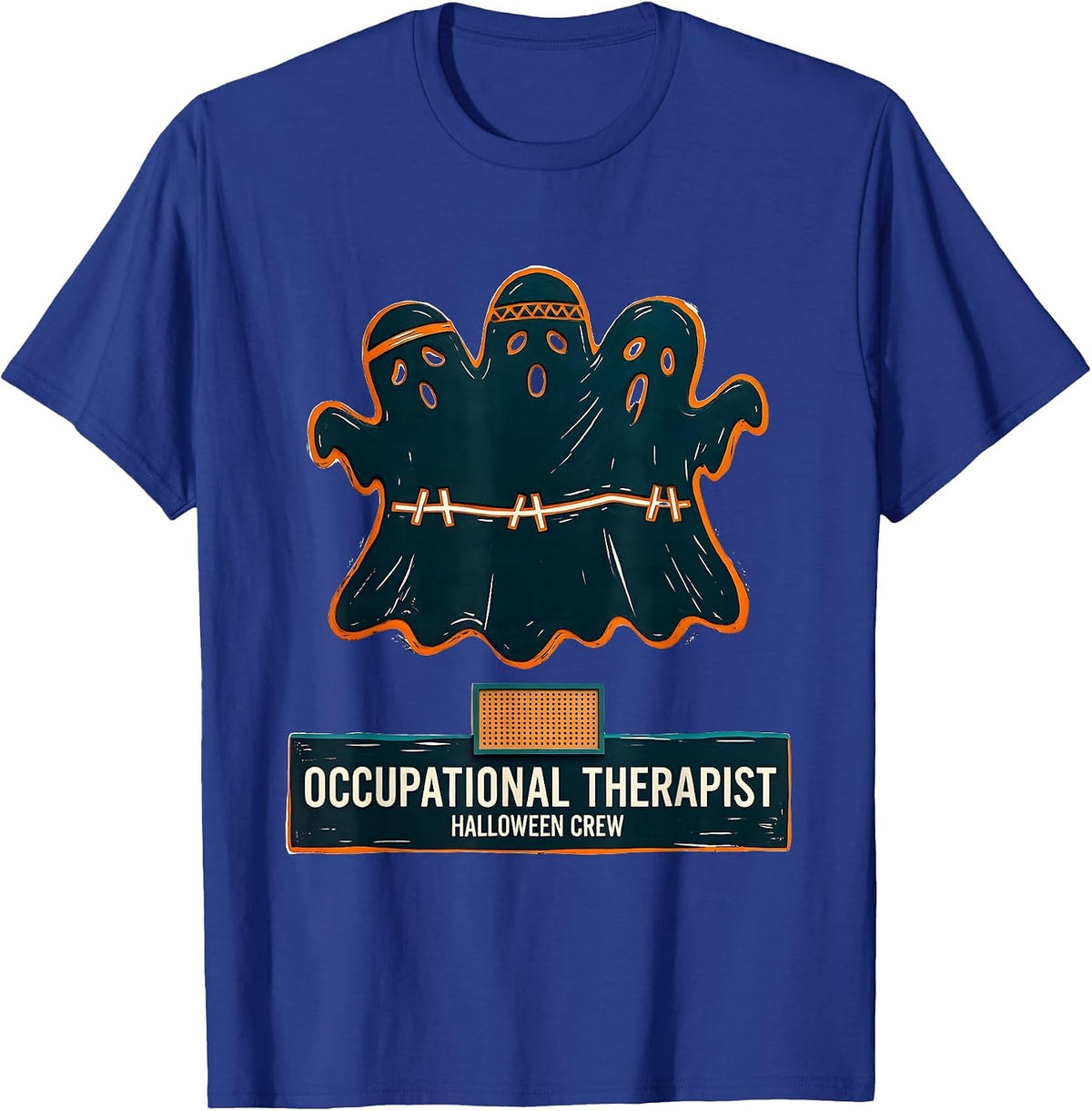 Occupational Therapist Halloween Crew Linocut Ghost Office T-Shirt - Royal Blue