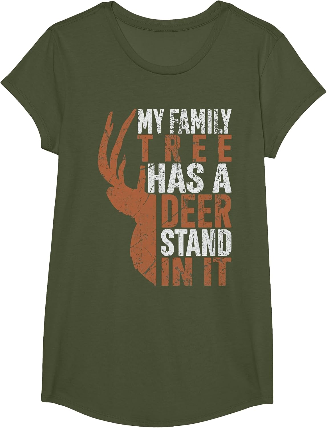 My Family Tree Has A Deer Stand in It Hunting Hunter Dad T-Shirt - Girls Olive Green