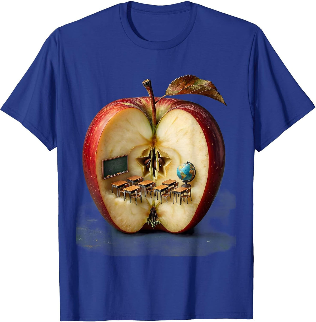Elementary Teacher Apple Classroom Illustration T-Shirt - Royal Blue