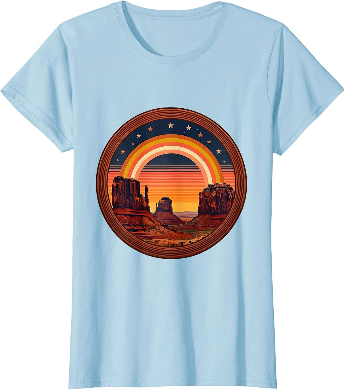 Colorado Red Rock Canyon Starry Night Illustration T-Shirt - Baby Blue