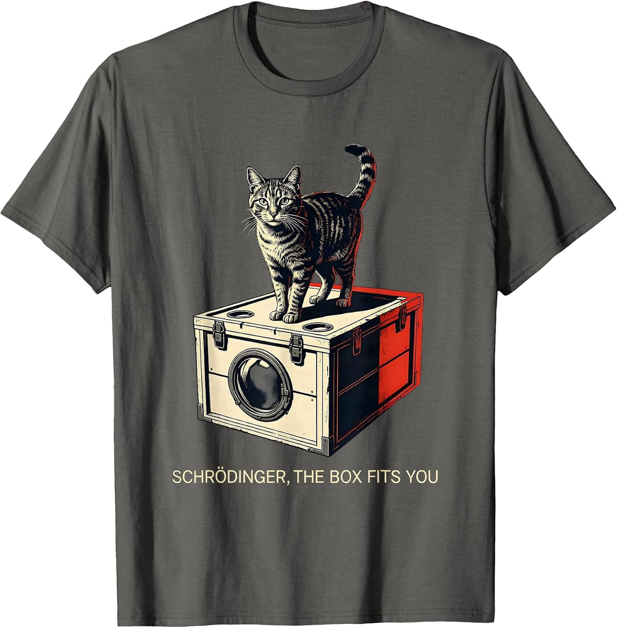 Schrödinger, The Box Fits You Funny Quantum Physics Cat T-Shirt - Asphalt Grey