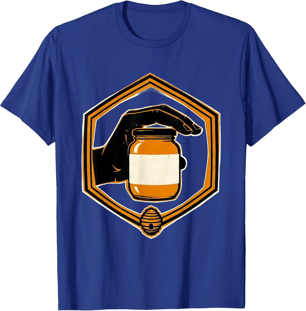 Men's Honey Jar Badge Screenprint Poster Beekeeper Market Stall T-Shirt - Royal Blue