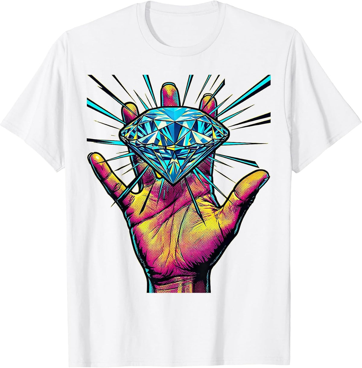 Men's Diamond Ring Flash Hip Hop Graphic Tee T-Shirt - White