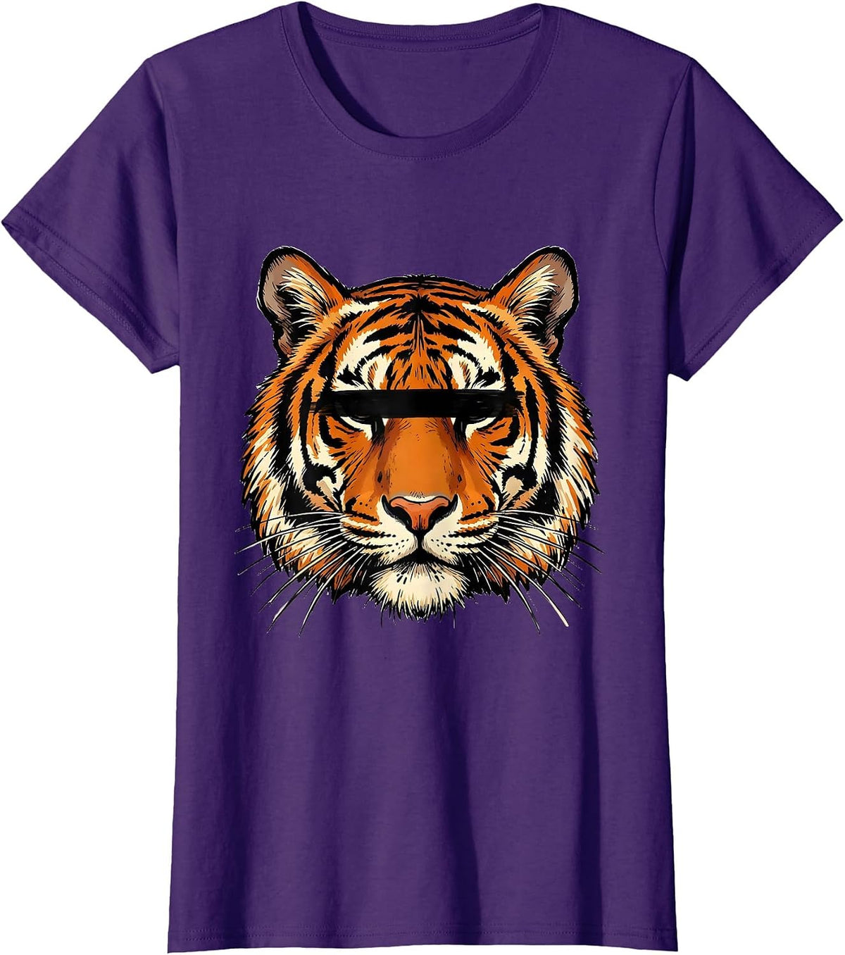 Women's Bengal Tiger Head Cool Big Cat Glam Novelty T-Shirt - Purple