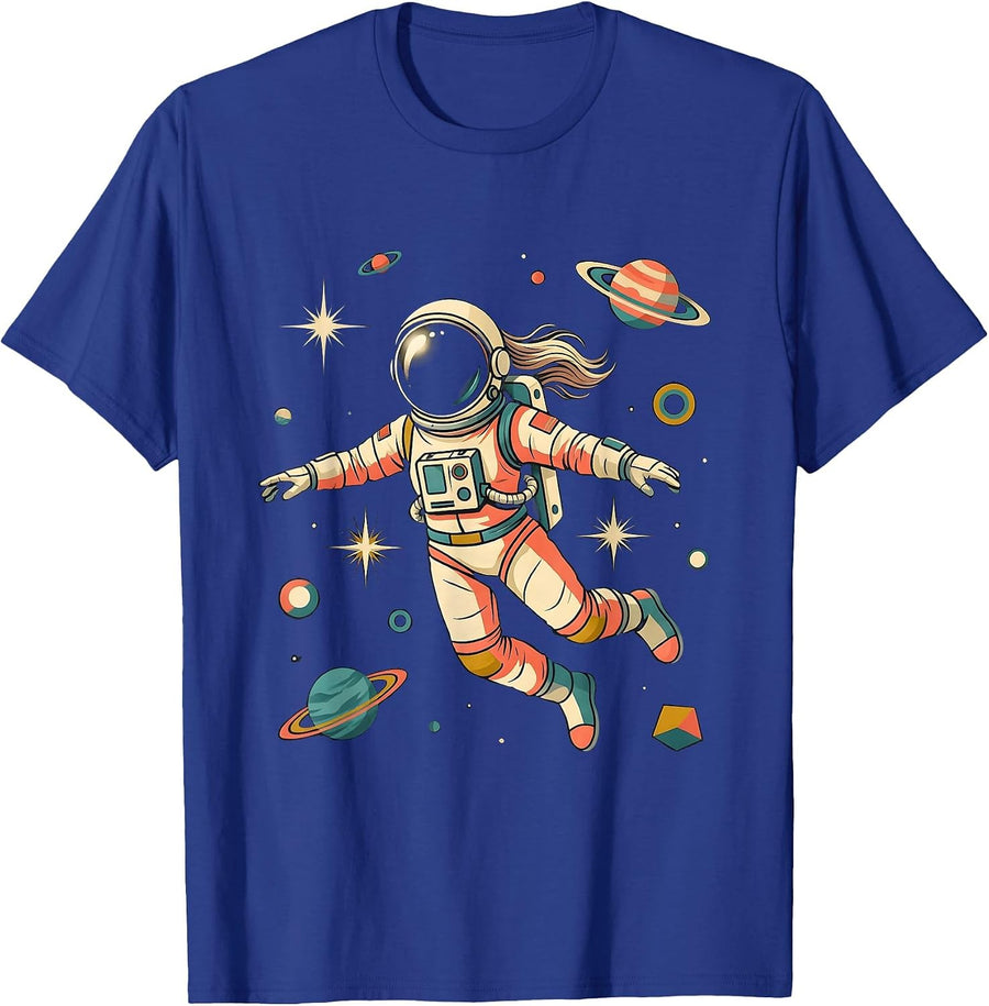 Astronaut Floating in Deep Space Illustration T-Shirt - Royal Blue