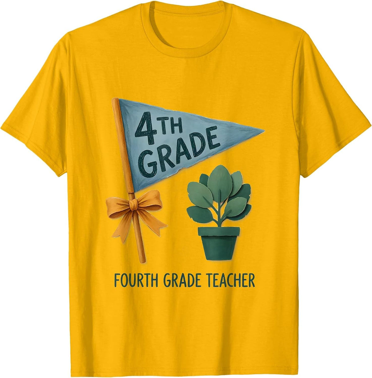 Men's Fourth Grade Teacher Storybook Pennant Flag Back To School T-Shirt - Golden Yellow