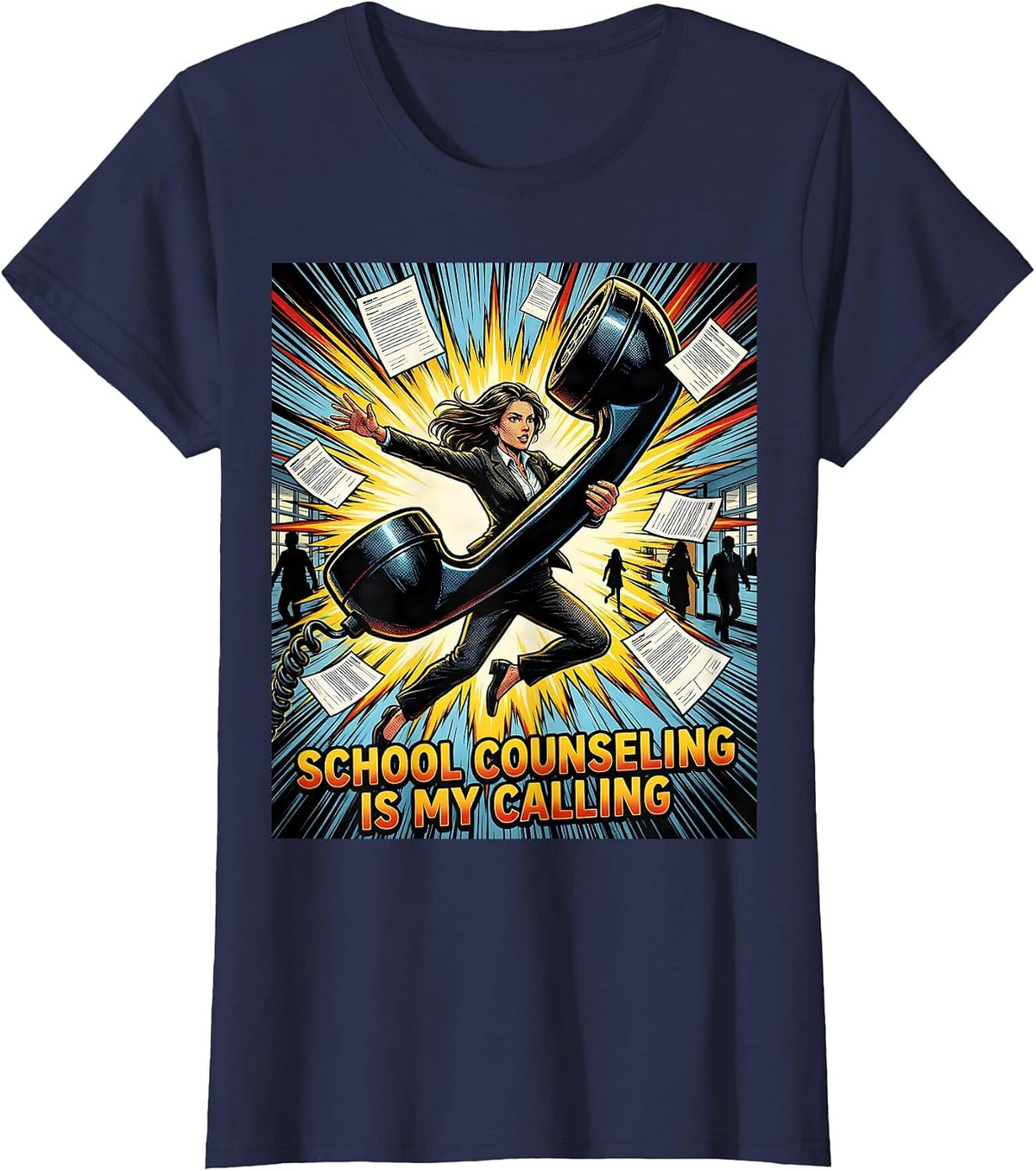 Women's School Counseling Is My Calling Comic Book Counselor Humor T-Shirt - Navy Blue