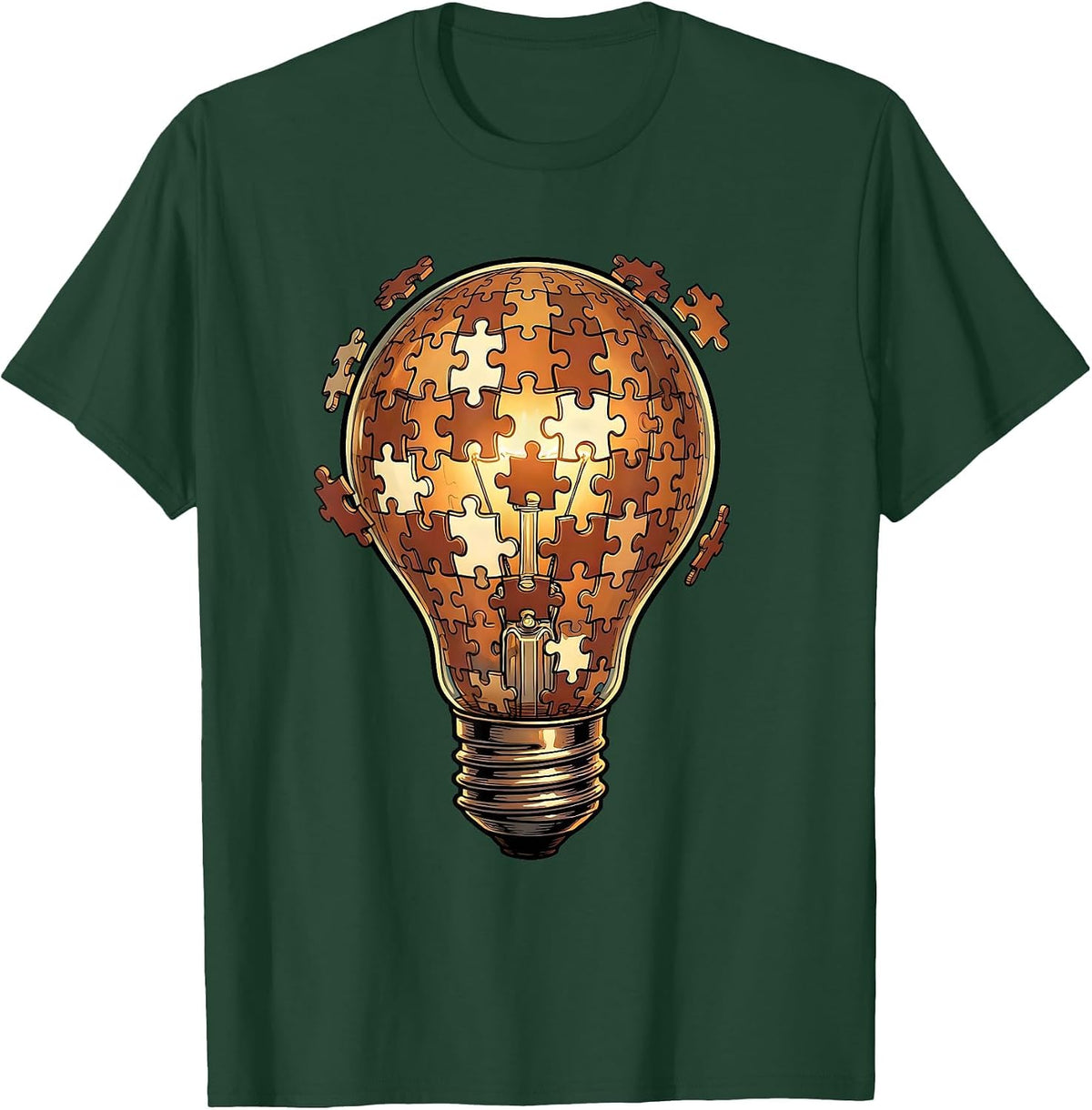 Men's Dyslexia Awareness Lightbulb Puzzle Art Design T-Shirt - Dark Green