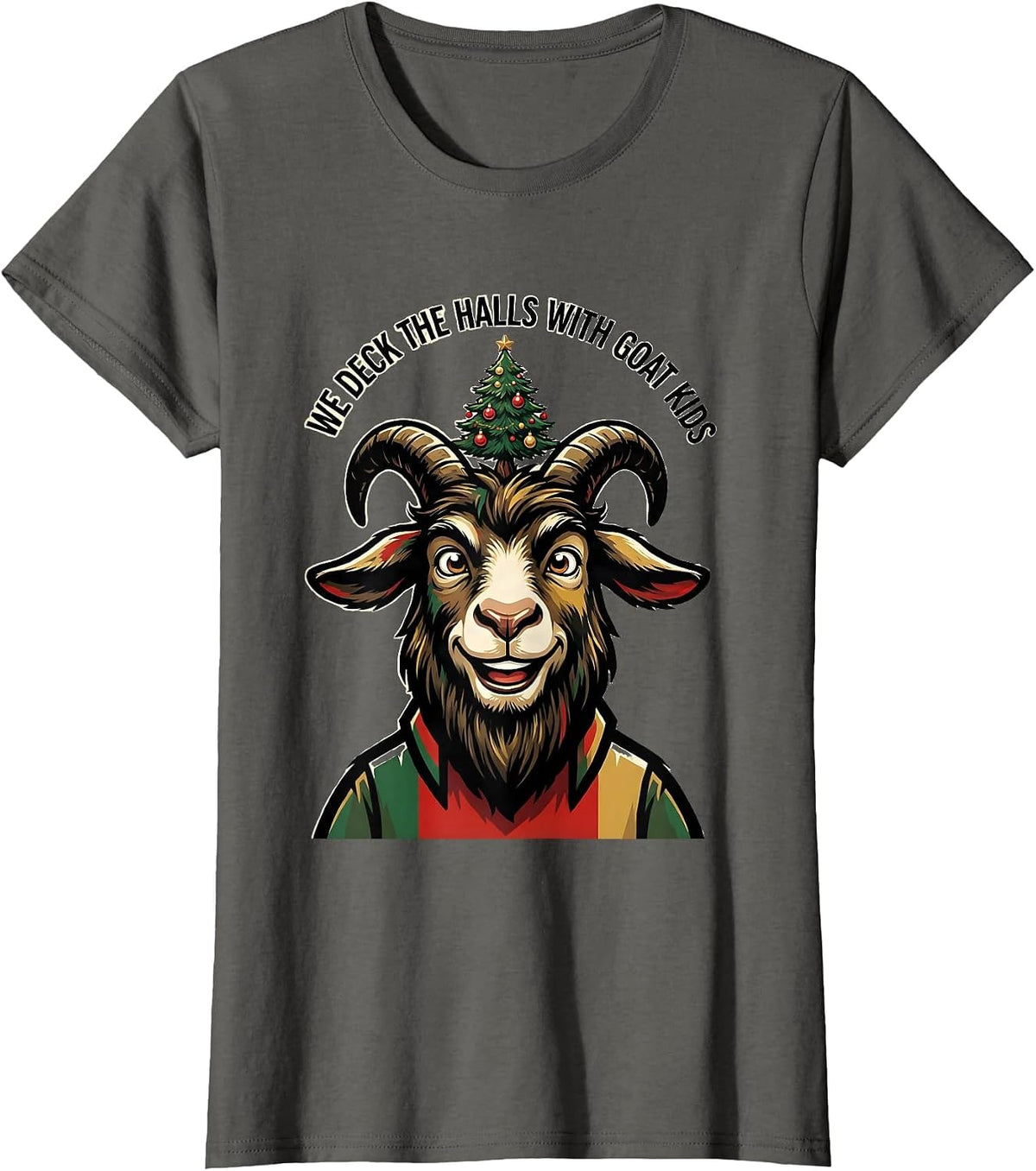 Women's We Deck the Halls With Goat Kids Funny Goat Lover Christmas T-Shirt - Asphalt Grey