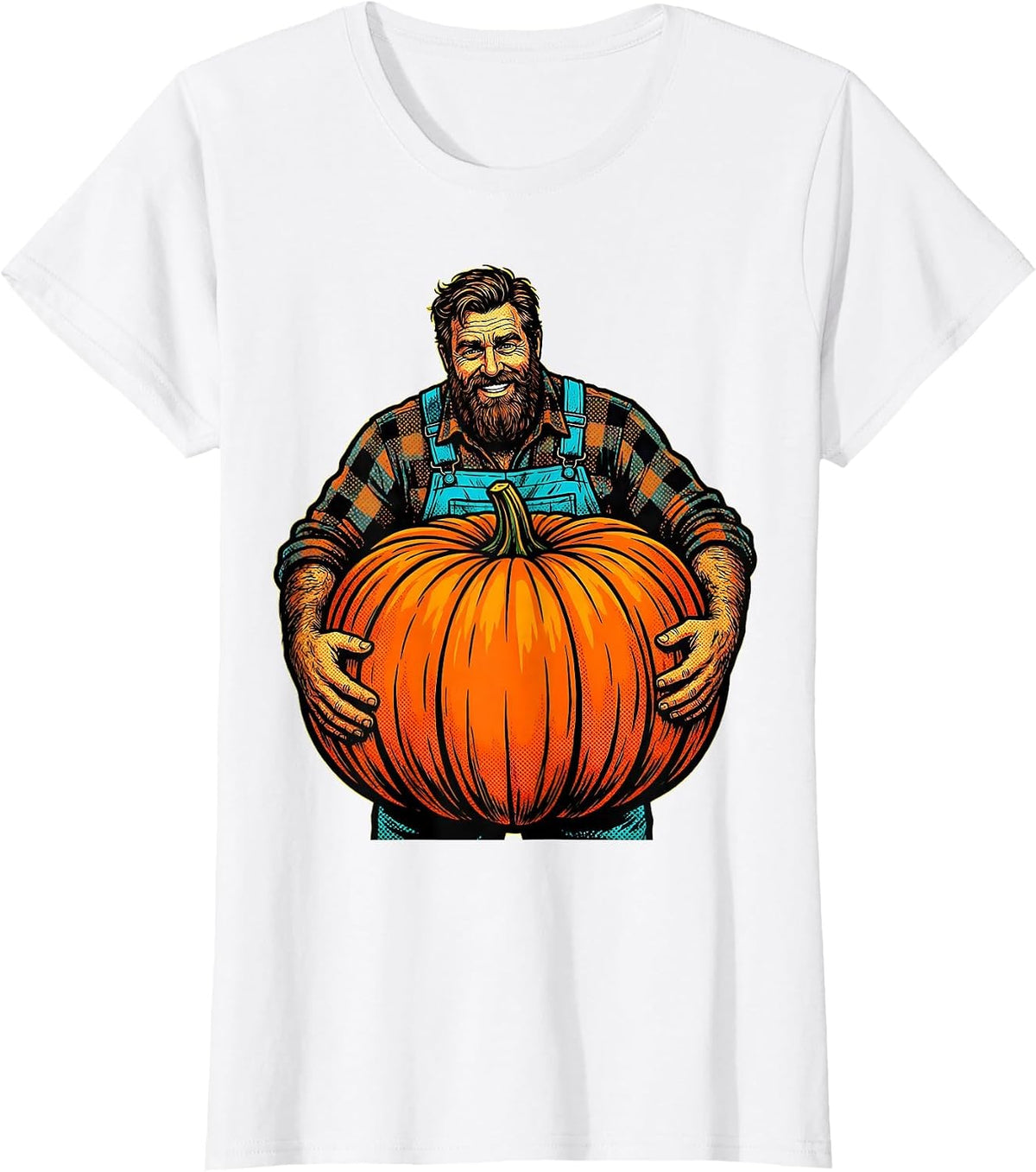 Bearded Farmer Cradling Pumpkin Harvest Tee T-Shirt - White
