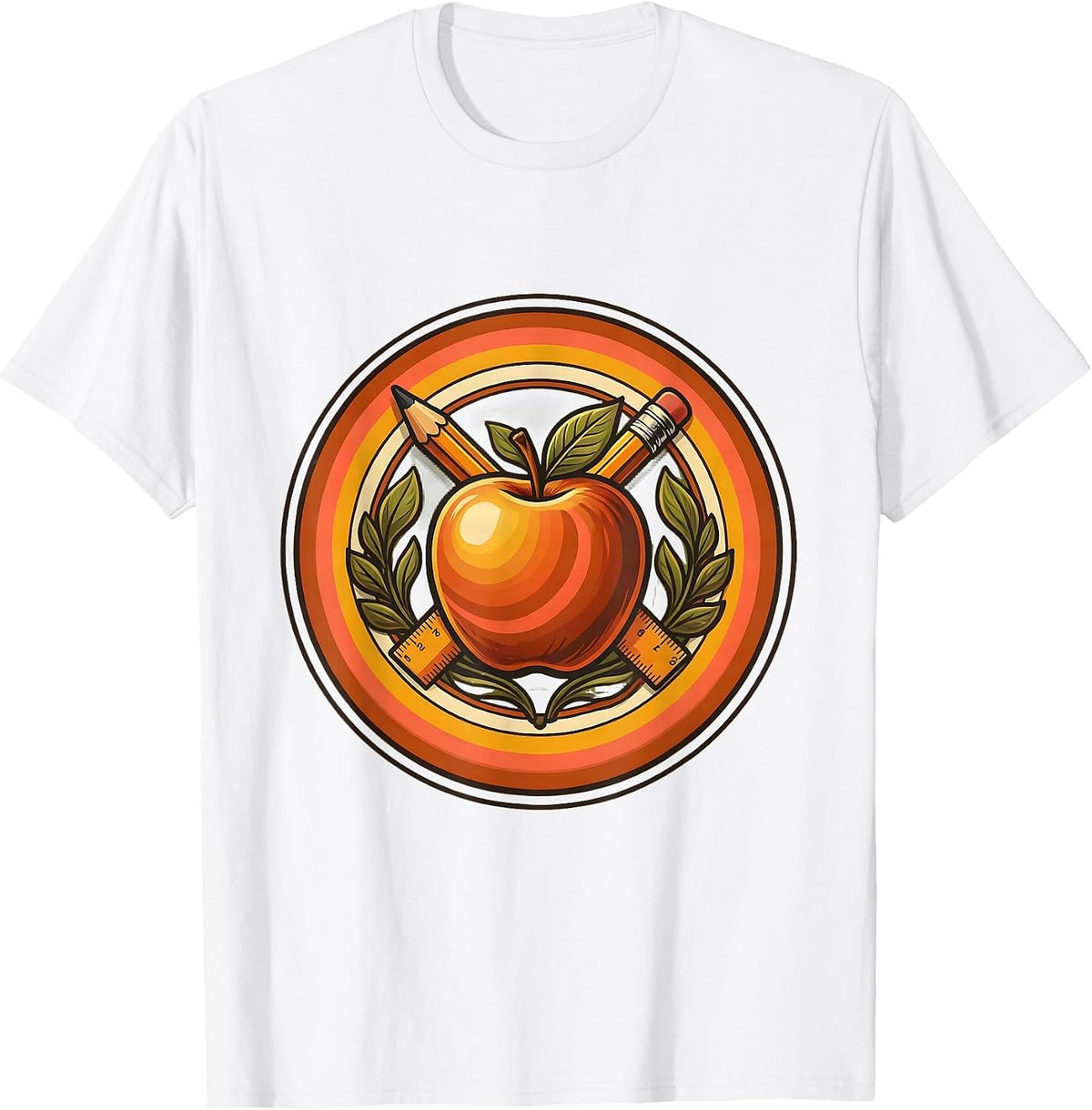 Men's Elementary Teacher Apple Pencil Ruler Graphic T-Shirt - White