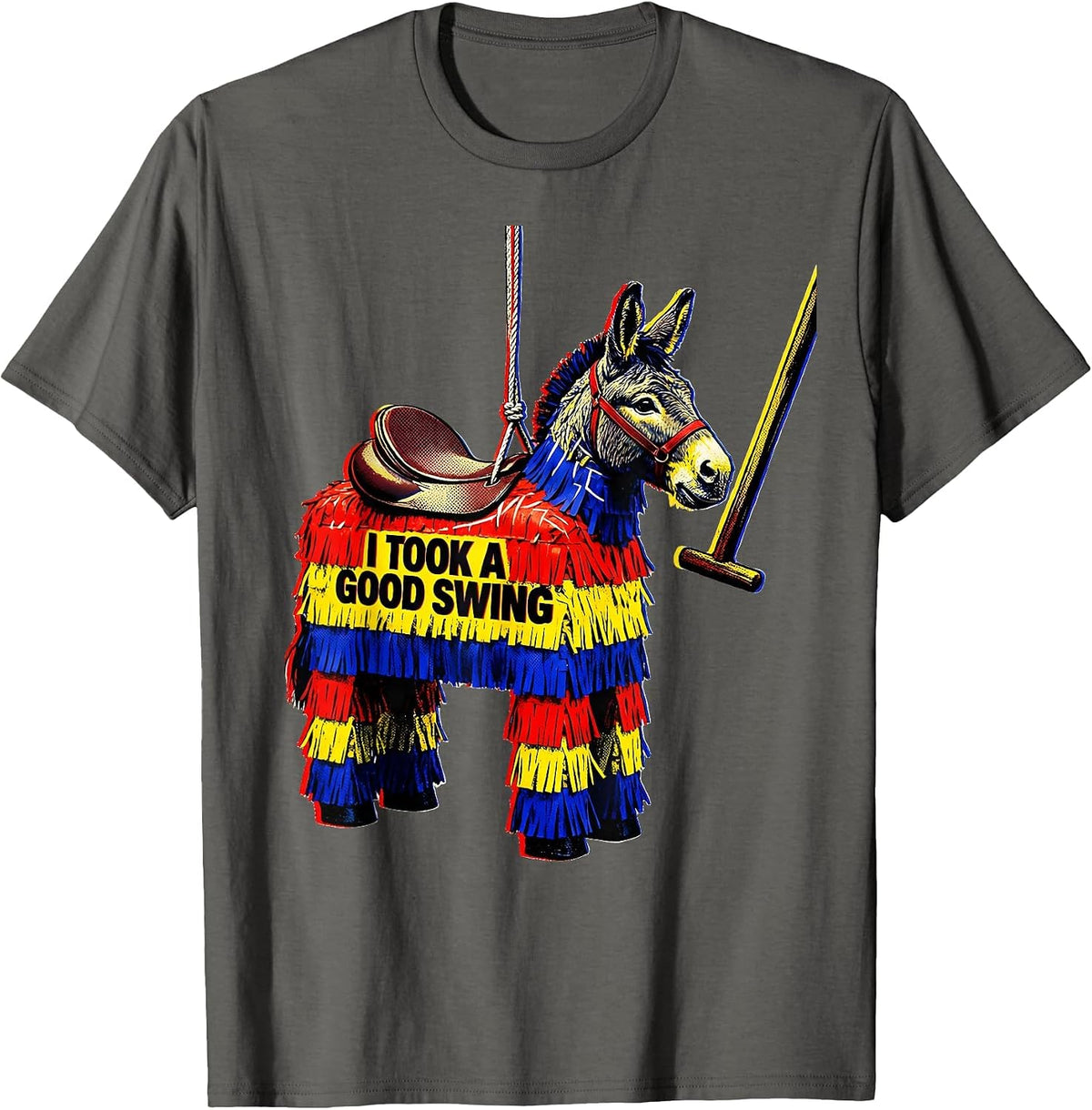 Men's I Took A Good Swing Pop Art Funny Cinco De Mayo Party T-Shirt - Asphalt Grey