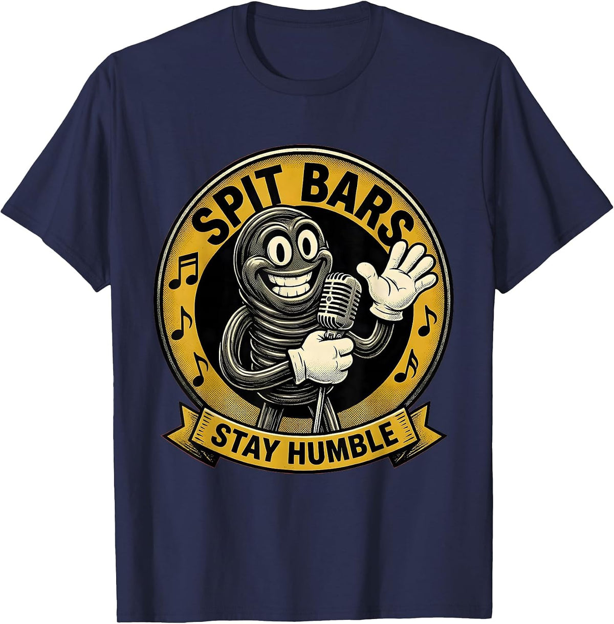 Men's Spit Bars Stay Humble Hip Hop Design T-Shirt - Navy Blue