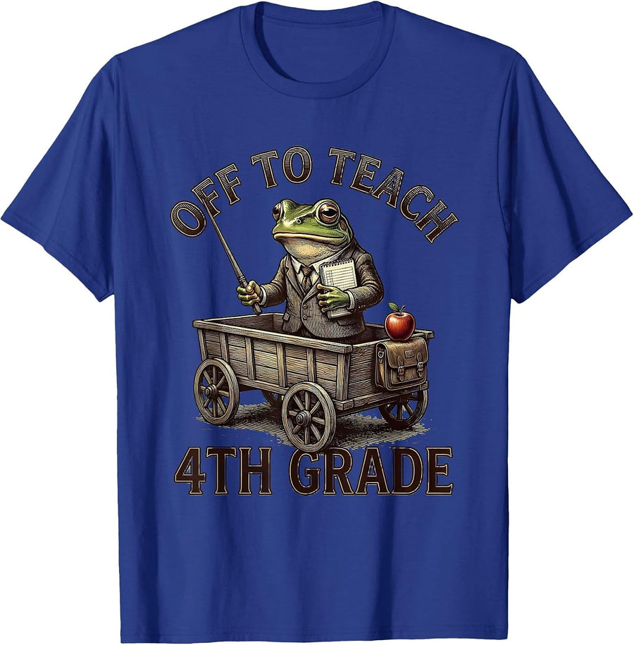 Off To Teach 4th Grade Funny Teacher Frog Back To School T-Shirt - Royal Blue