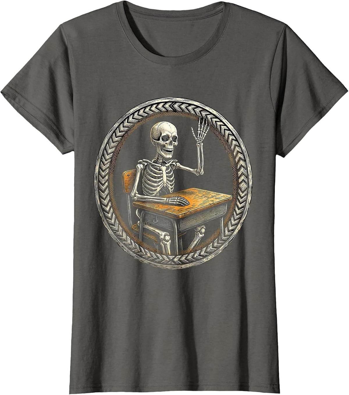 Women's Skeleton Student Halloween Teacher Design T-Shirt - Asphalt Grey