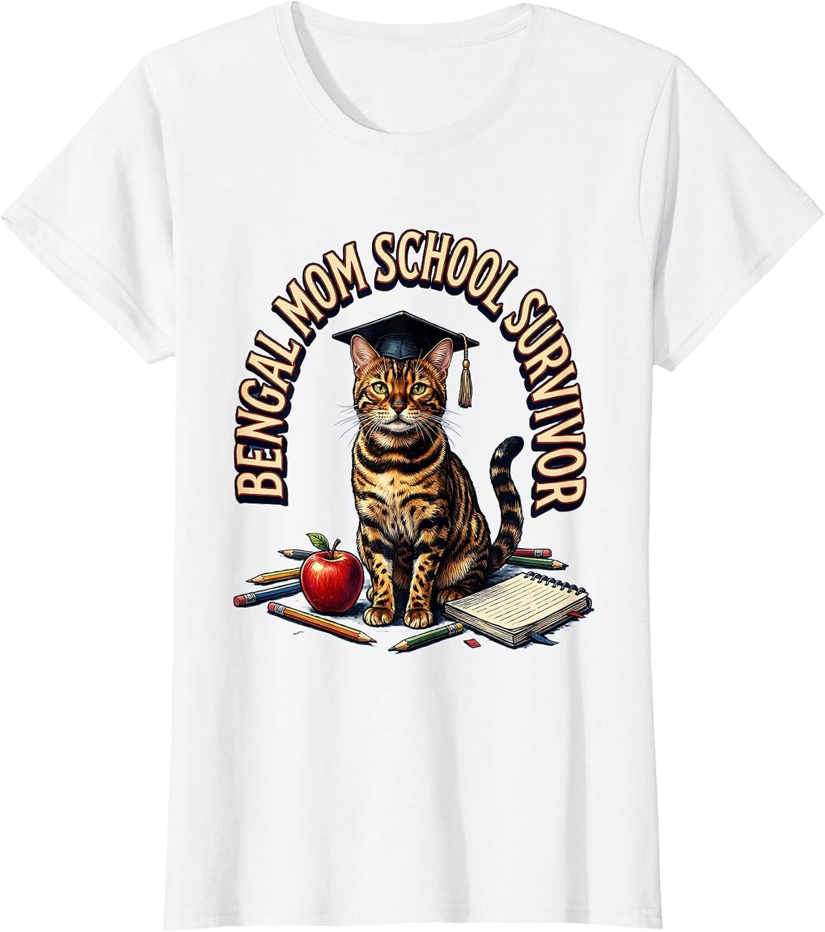 Women's Bengal Mom School Survivor Cat Lover Design T-Shirt - White