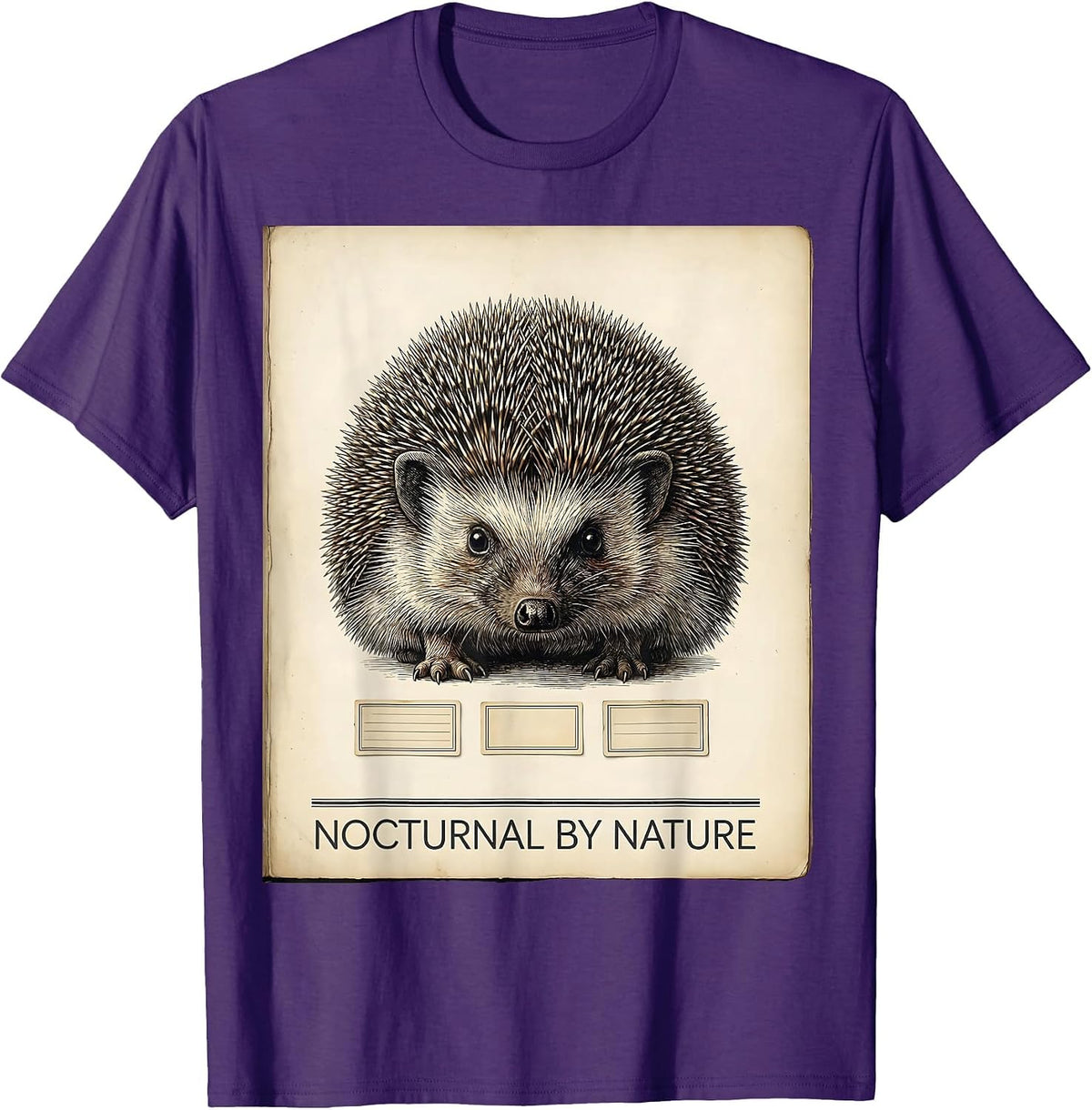 Men's Nocturnal By Nature Botanical Hedgehog Lover Quirky Humor T-Shirt - Purple