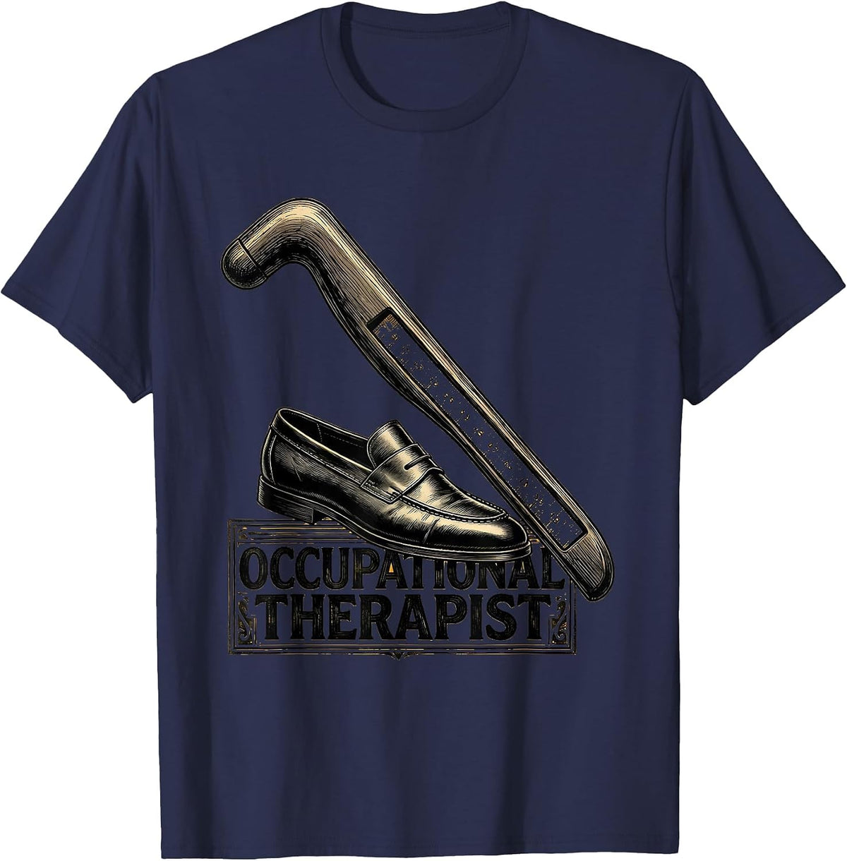 Occupational Therapist Retro Wood Type Letterpress OT Month T-Shirt - Navy Blue
