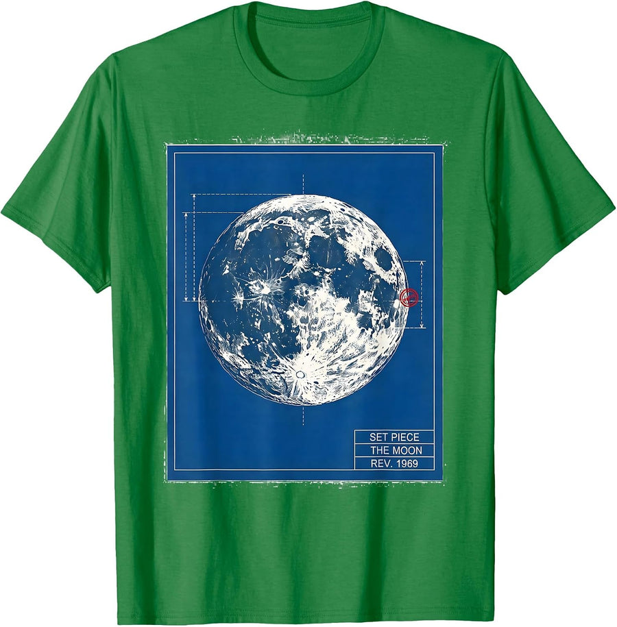 Men's Set Piece The Moon Rev 1969 Technical Blueprint Astronomy T-Shirt - Kelly Green