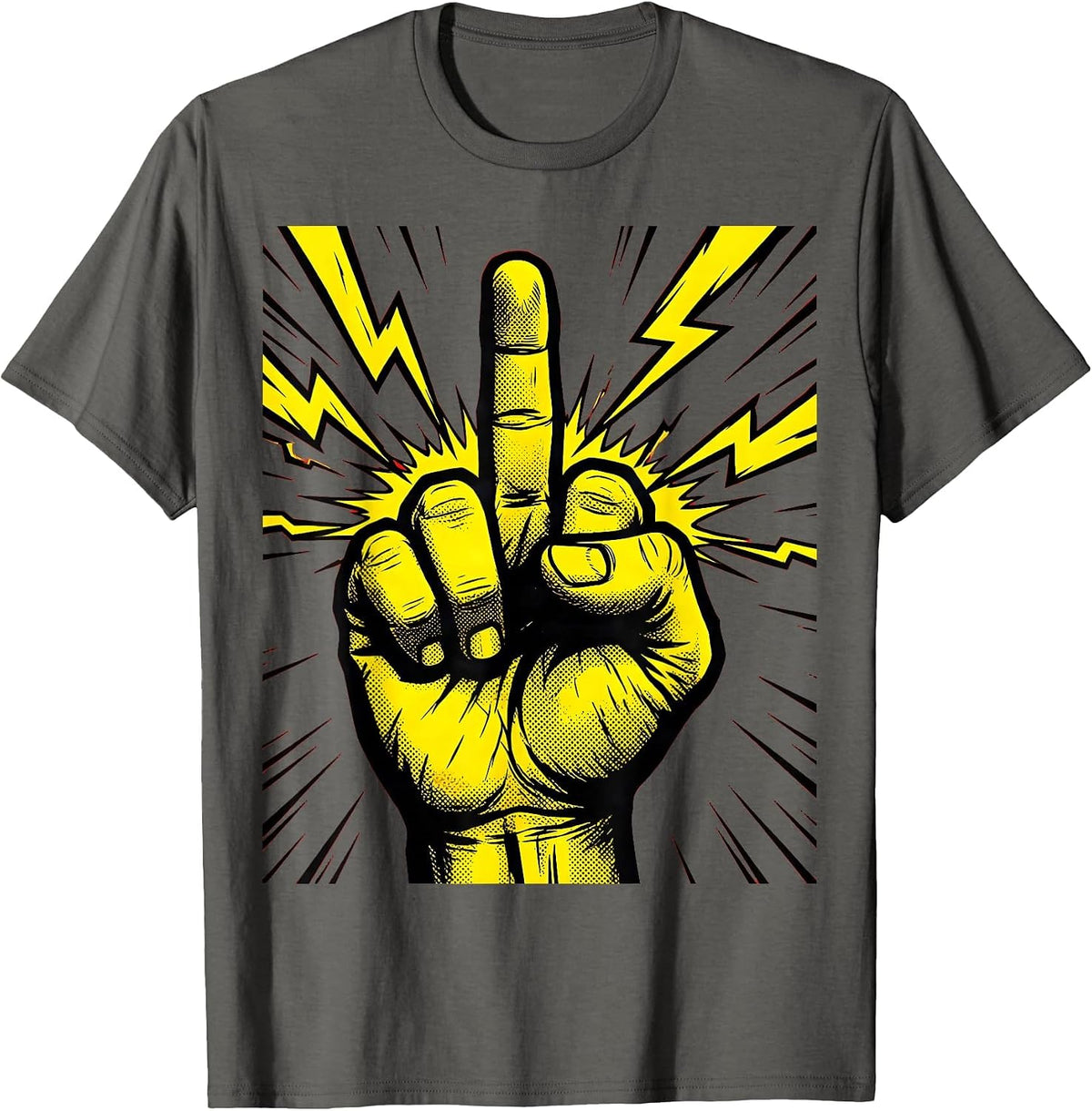 Men's Middle Finger Lightning Bolt Graphic Design T-Shirt - Asphalt Grey