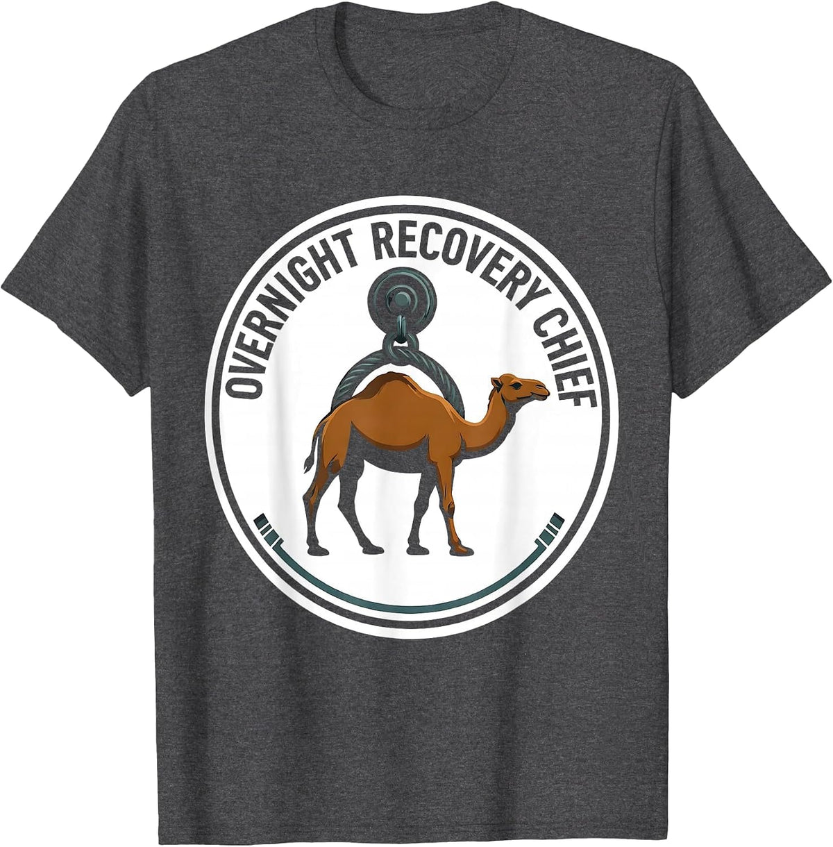 Overnight Recovery Chief Raunchy Tow Truck Hump Day Humor T-Shirt - Dark Heather Grey