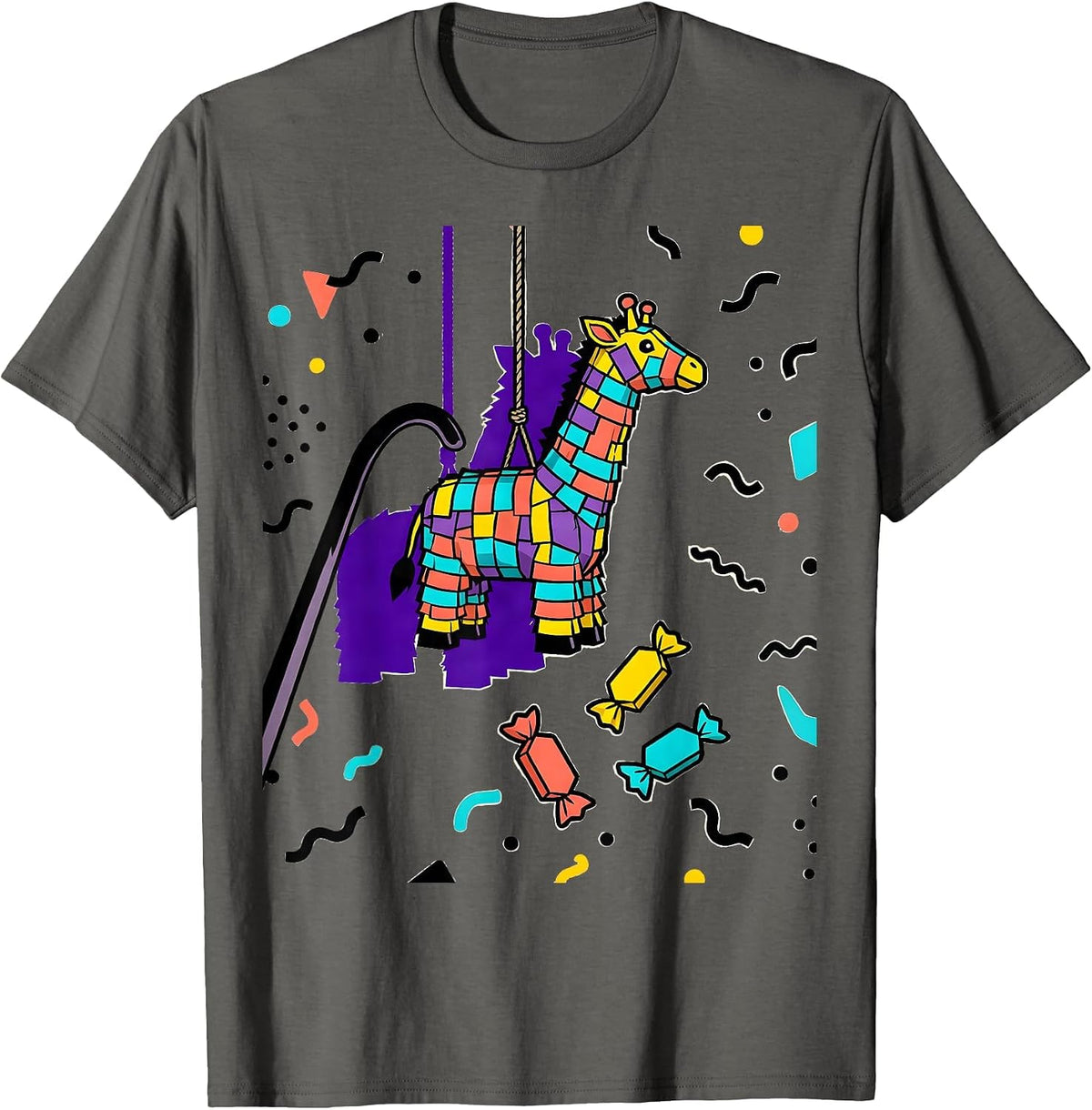 Giraffe Piñata Memphis Modern Cinco De Mayo Party Costume T-Shirt - Asphalt Grey