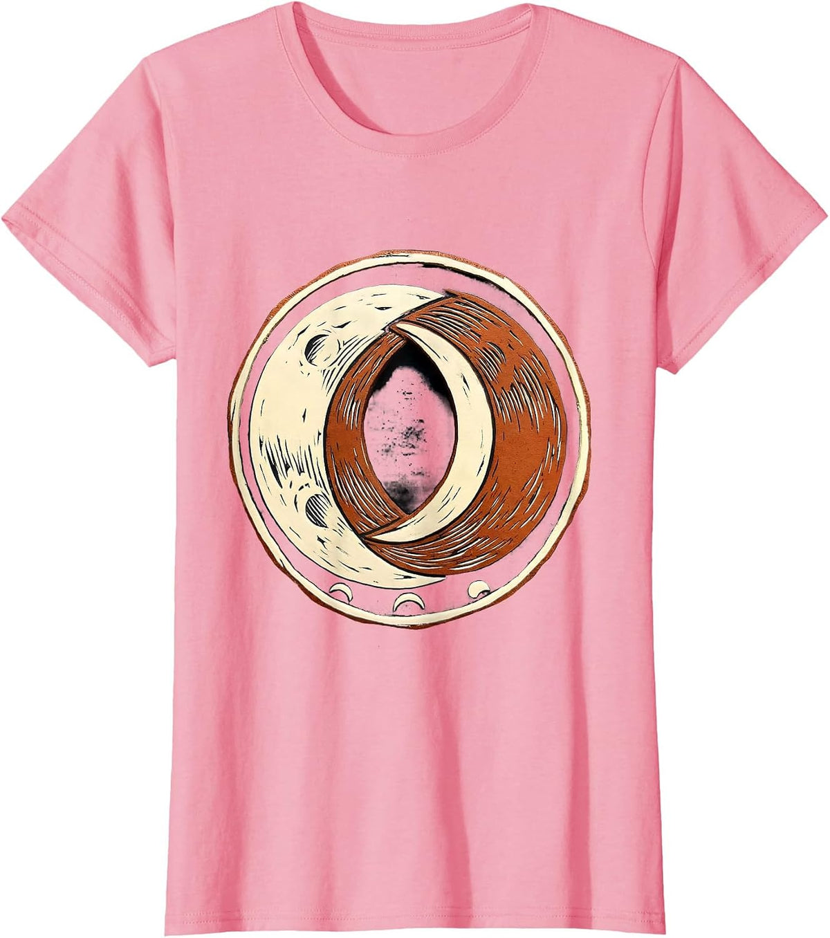 Women's Lunar Phase Badge Boho Celestial Astronomy T-Shirt - Pink