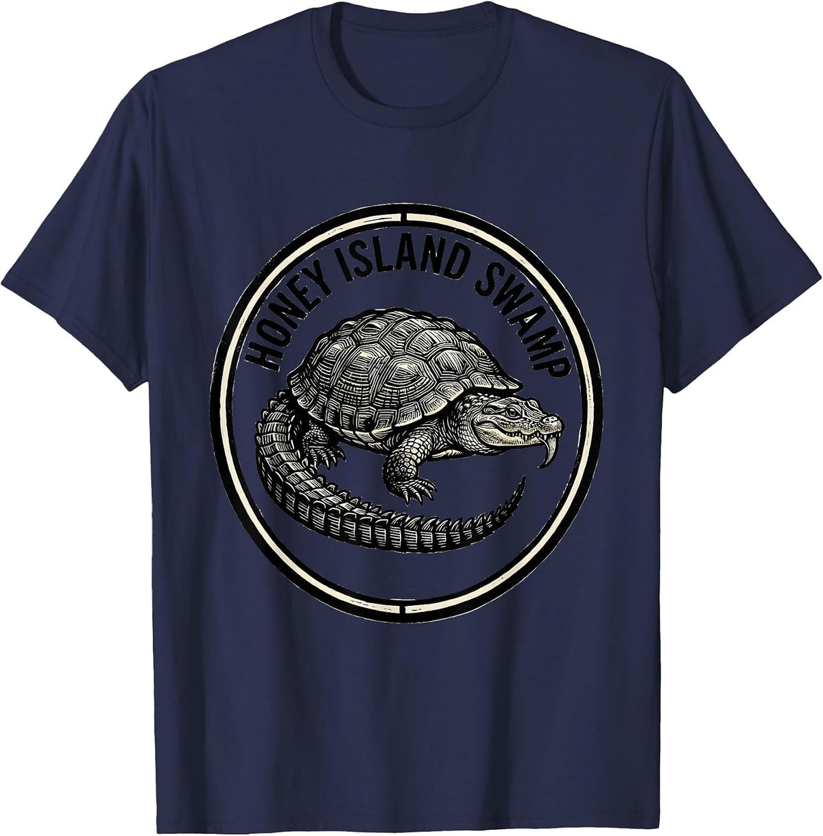 Men's Honey Island Swamp Woodcut Engraving Florida Swamp Pride T-Shirt - Navy Blue