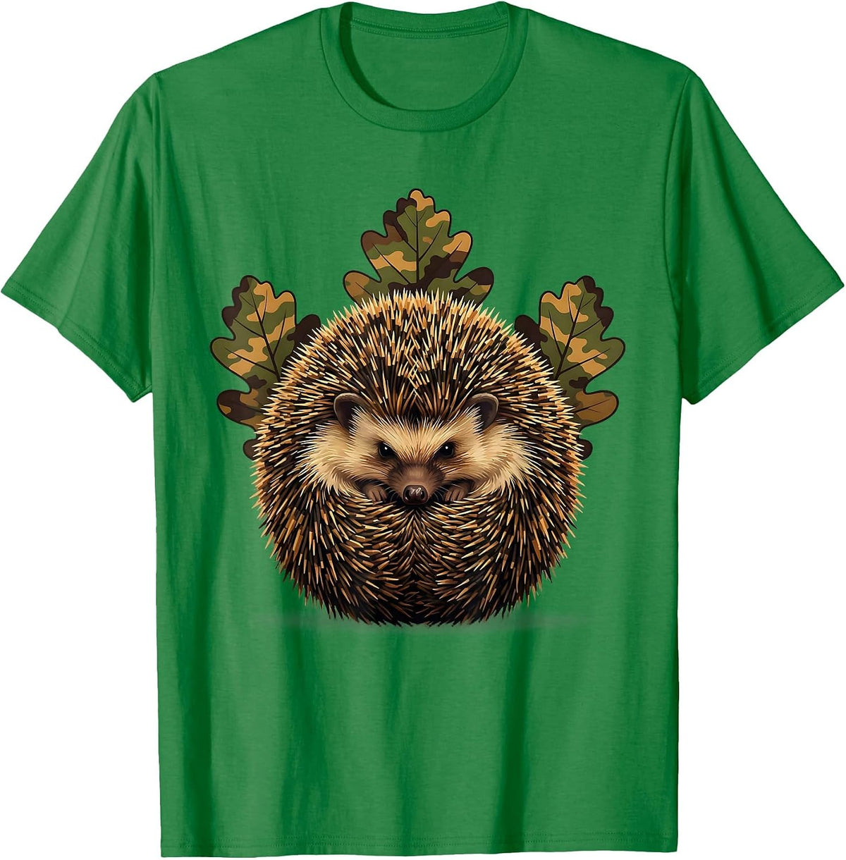 Men's Toddler Camo Hedgehog Curled in Leaves T-Shirt - Kelly Green