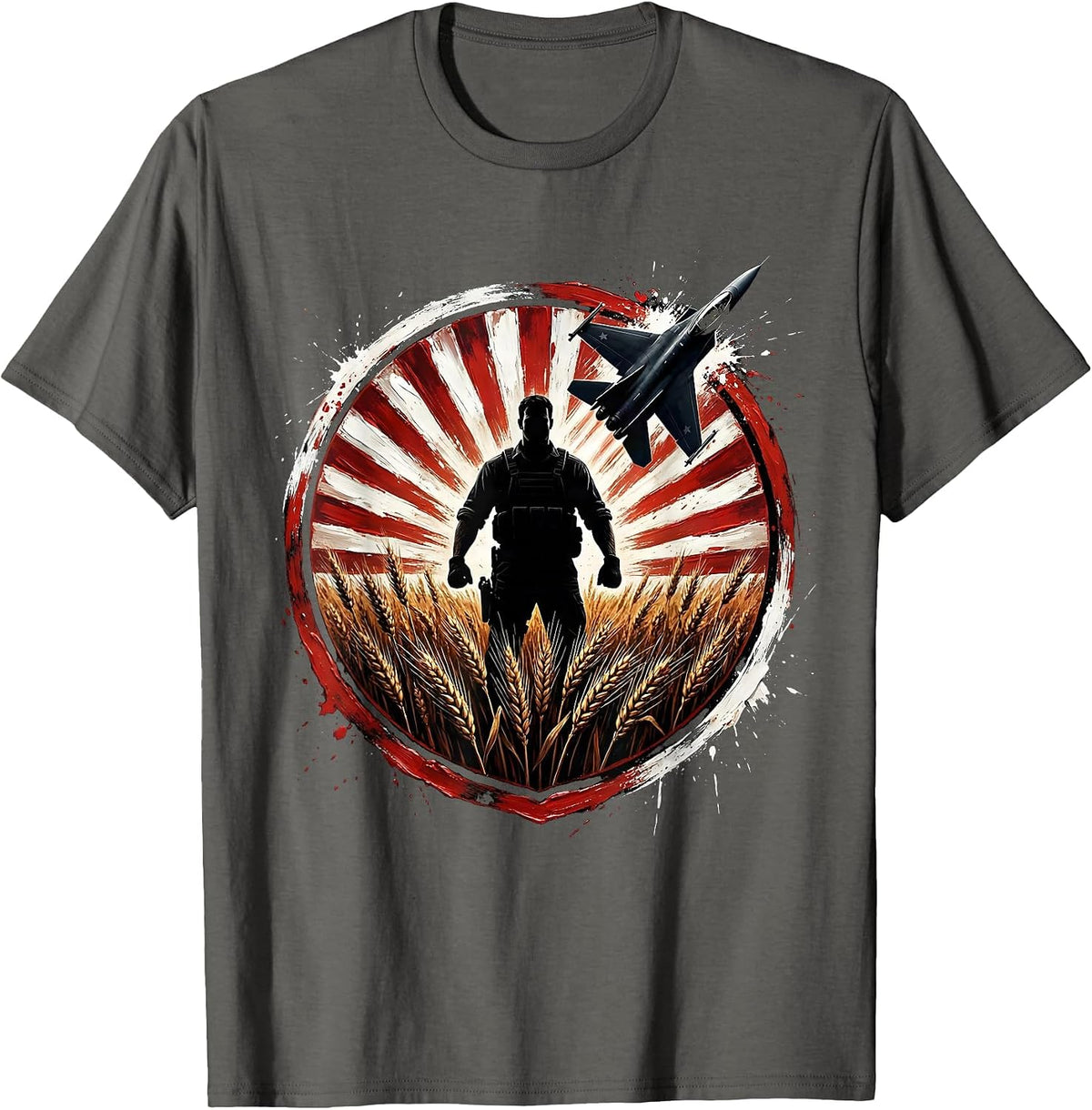 Men's USA Freedom Farmer Wheat Field Illustration T-Shirt - Asphalt Grey