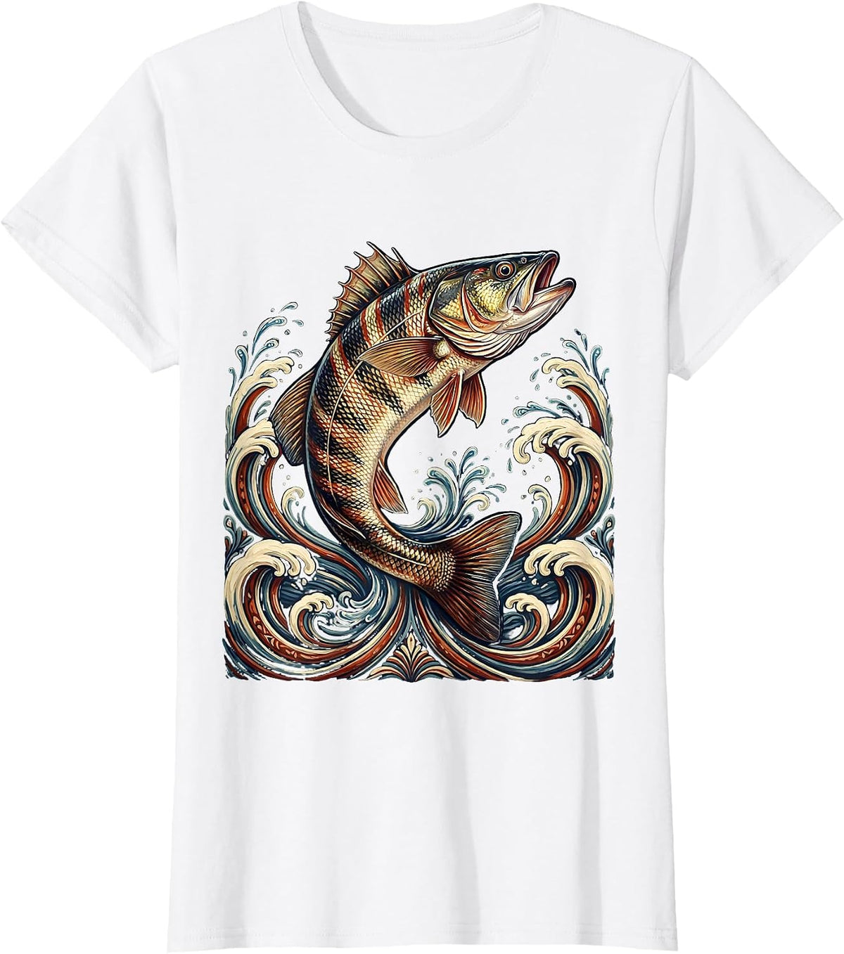 Striped Bass Leaping Ocean Waves East Coast T-Shirt - White
