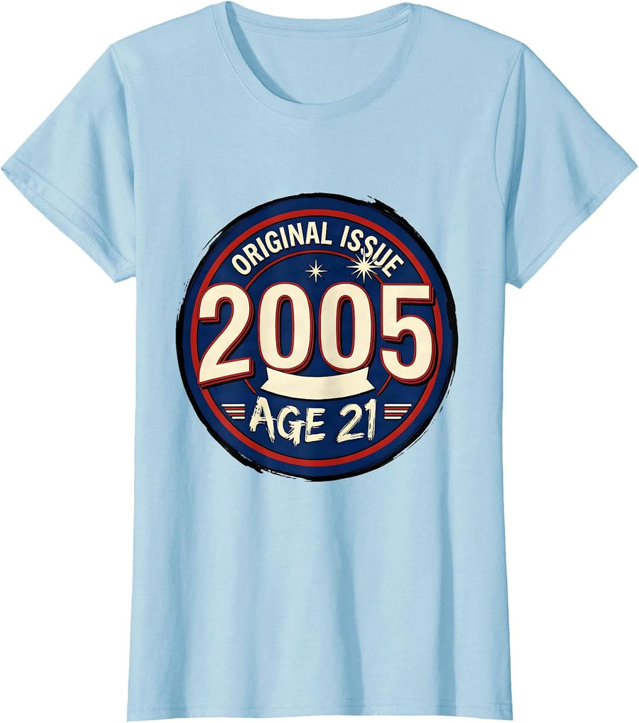 Women's Original Issue 2005 Age 21 Vintage Stamp 21st Birthday Gift T-Shirt - Baby Blue