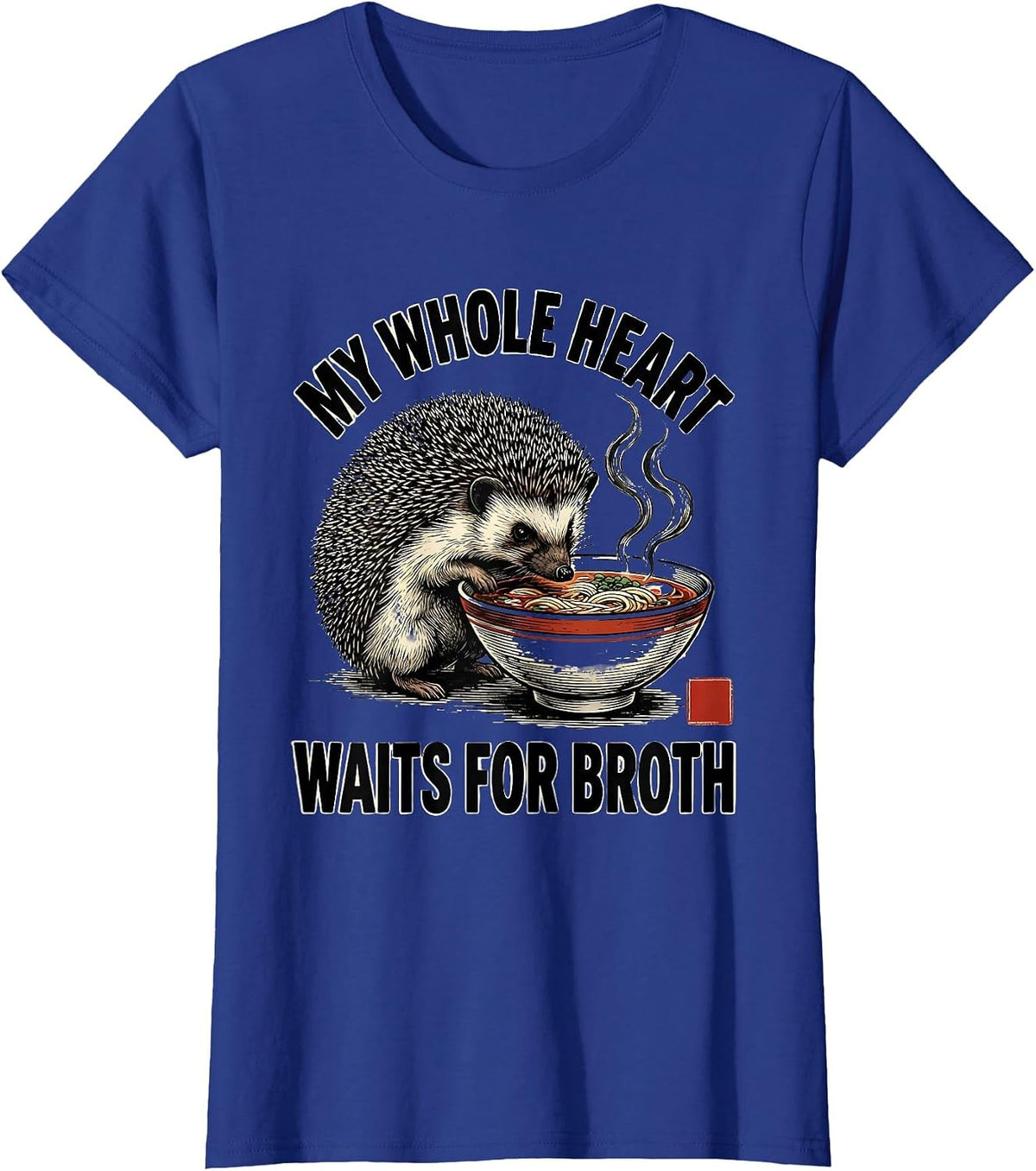 Women's My Whole Heart Waits For Broth Funny Anime Hedgehog Ramen T-Shirt - Royal Blue