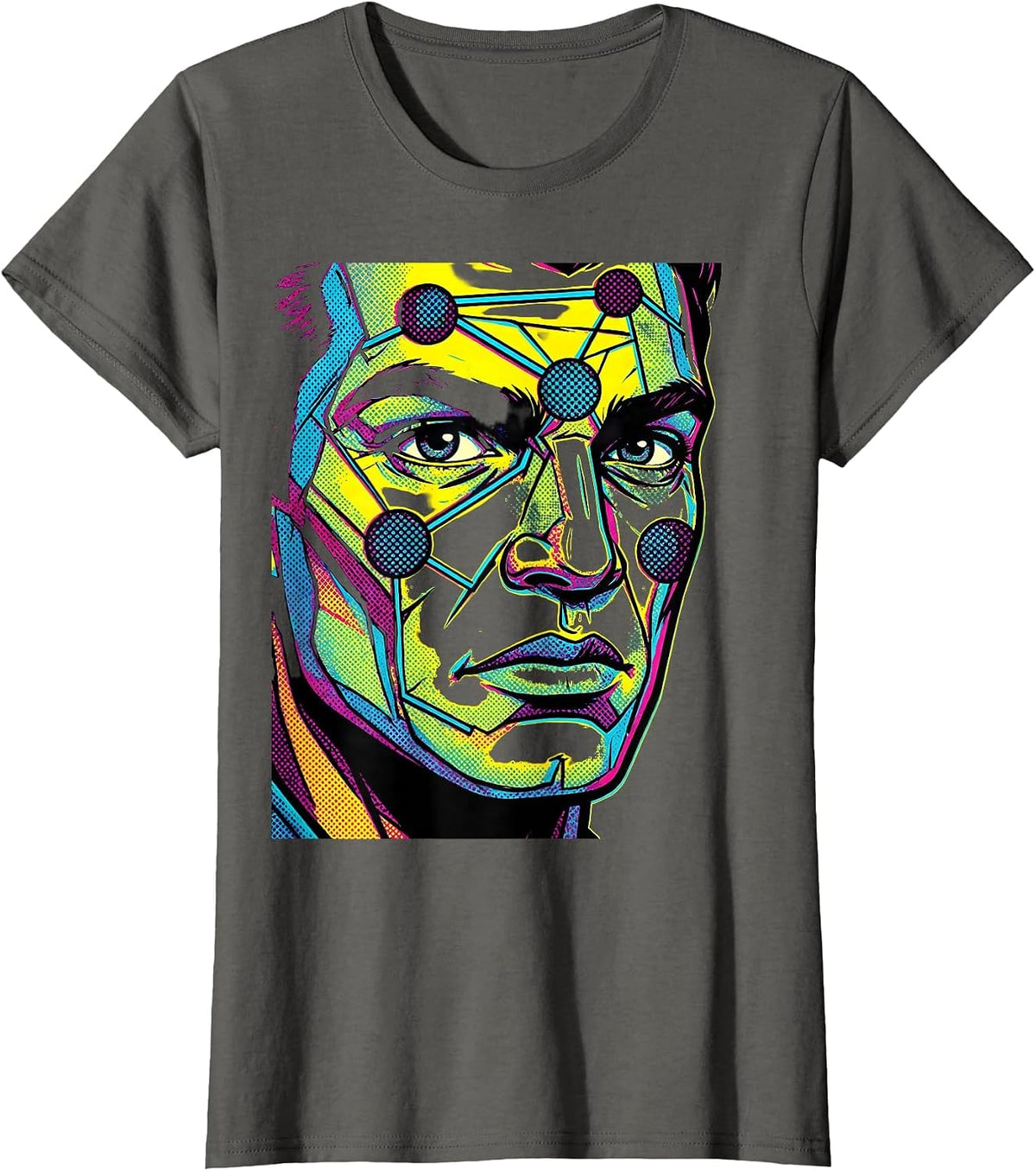 Women's Celestial Face Constellation Art Design T-Shirt - Asphalt Grey