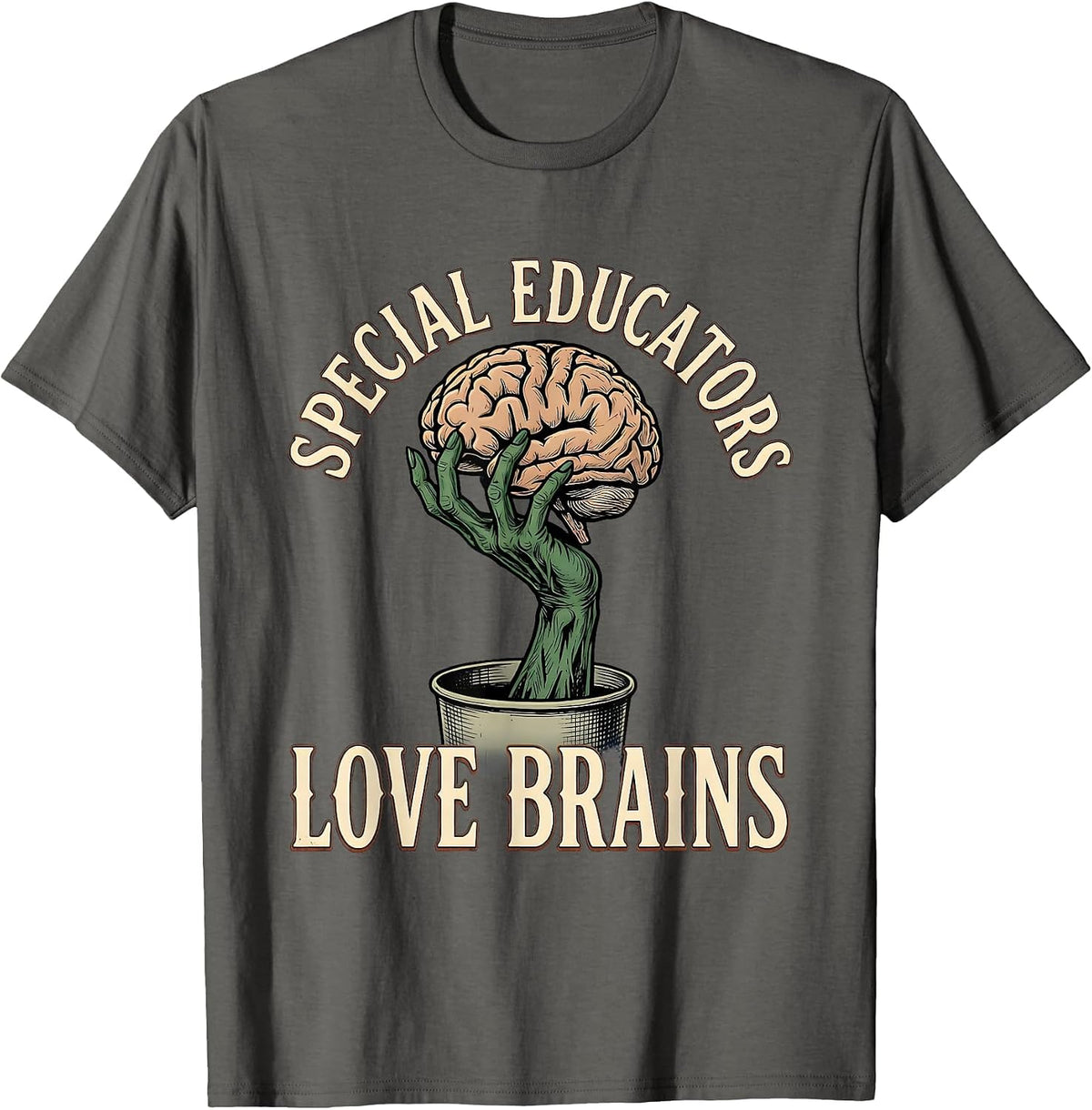 Men's Special Educators Love Brains Vintage Teacher Halloween T-Shirt - Asphalt Grey