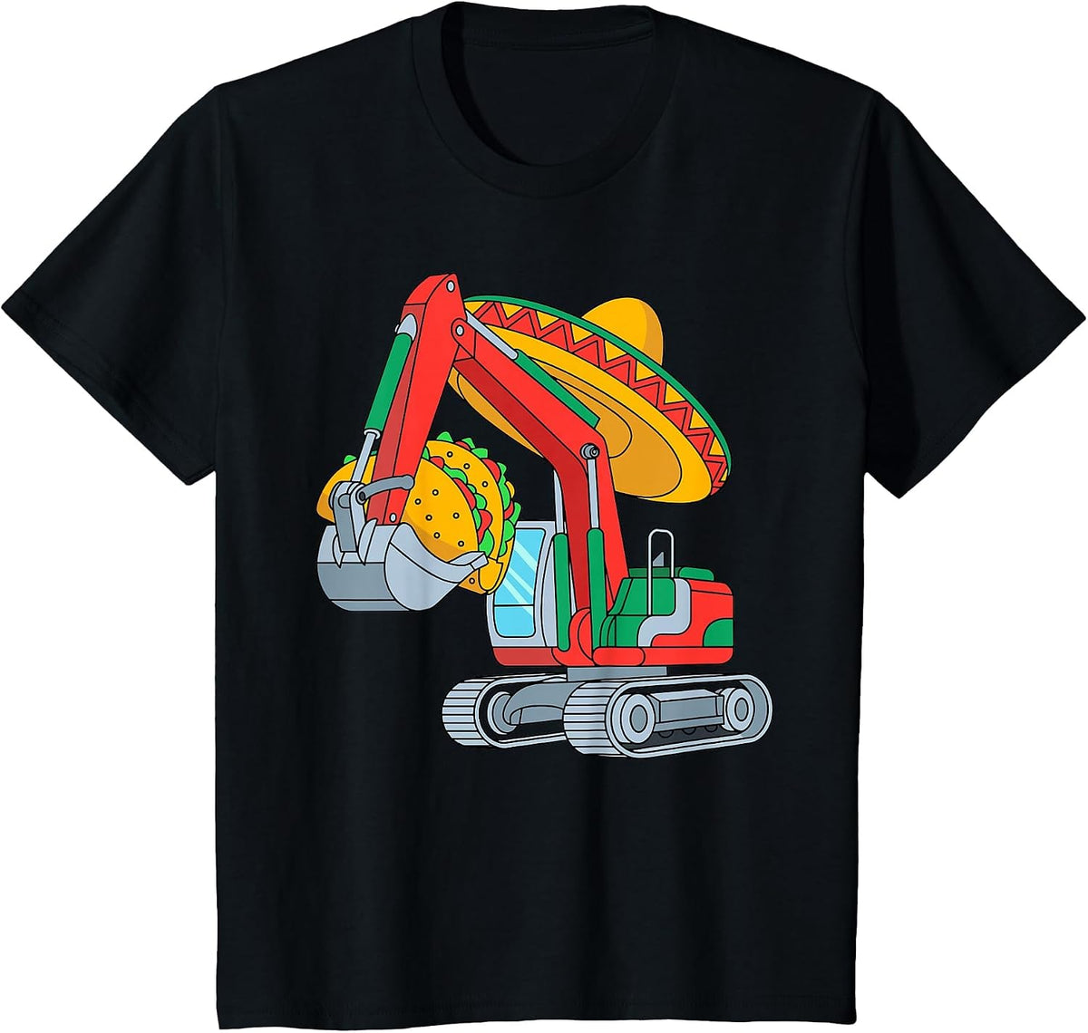 Cinco De Mayo Excavator Construction Kid Taco Mexican Fiesta T-Shirt - Black