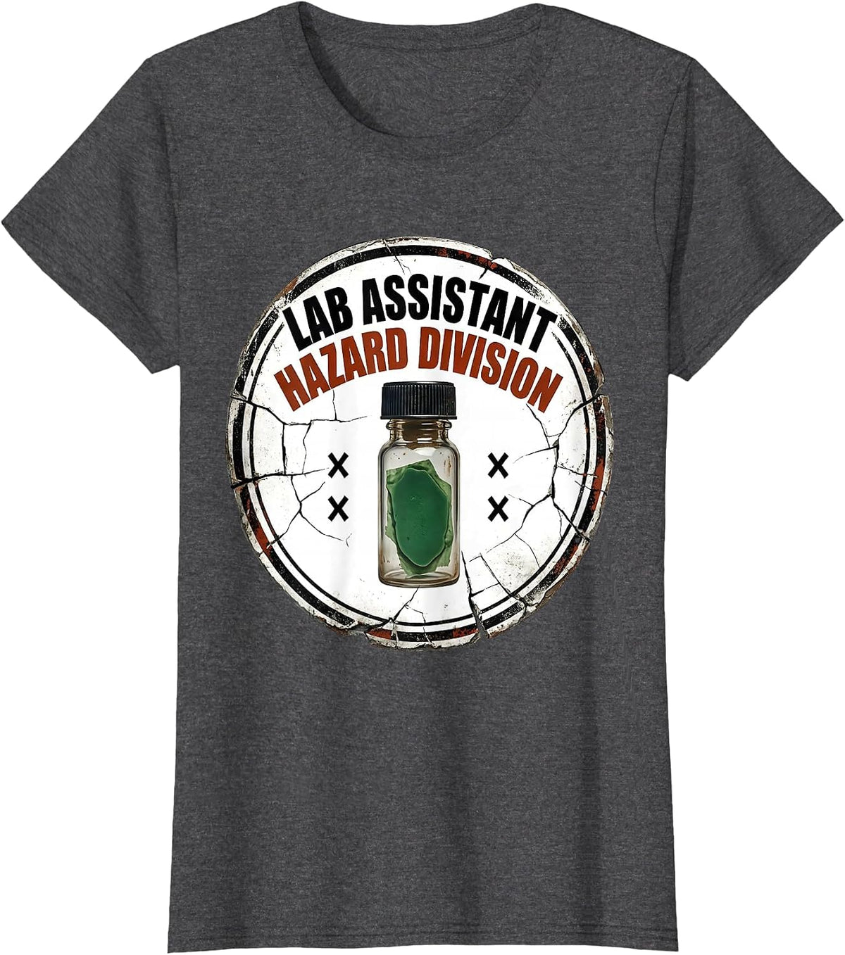 Women's LAB ASSISTANT HAZARD DIVISION Funny Science Teacher Lab T-Shirt - Dark Heather Grey